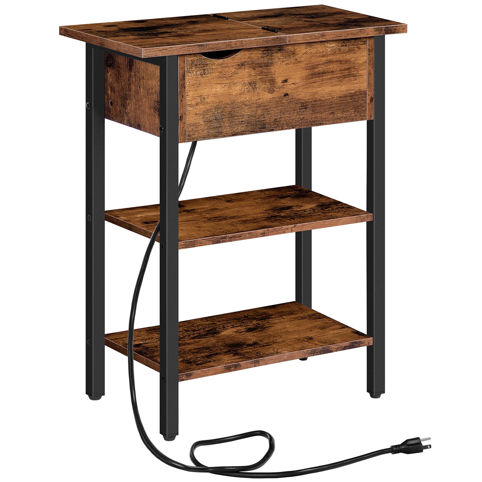 HOOBRO Flip Narrow End Table with Power Outlets Industrial Home Coffee Table Living Room Bedroom BF341BZ01