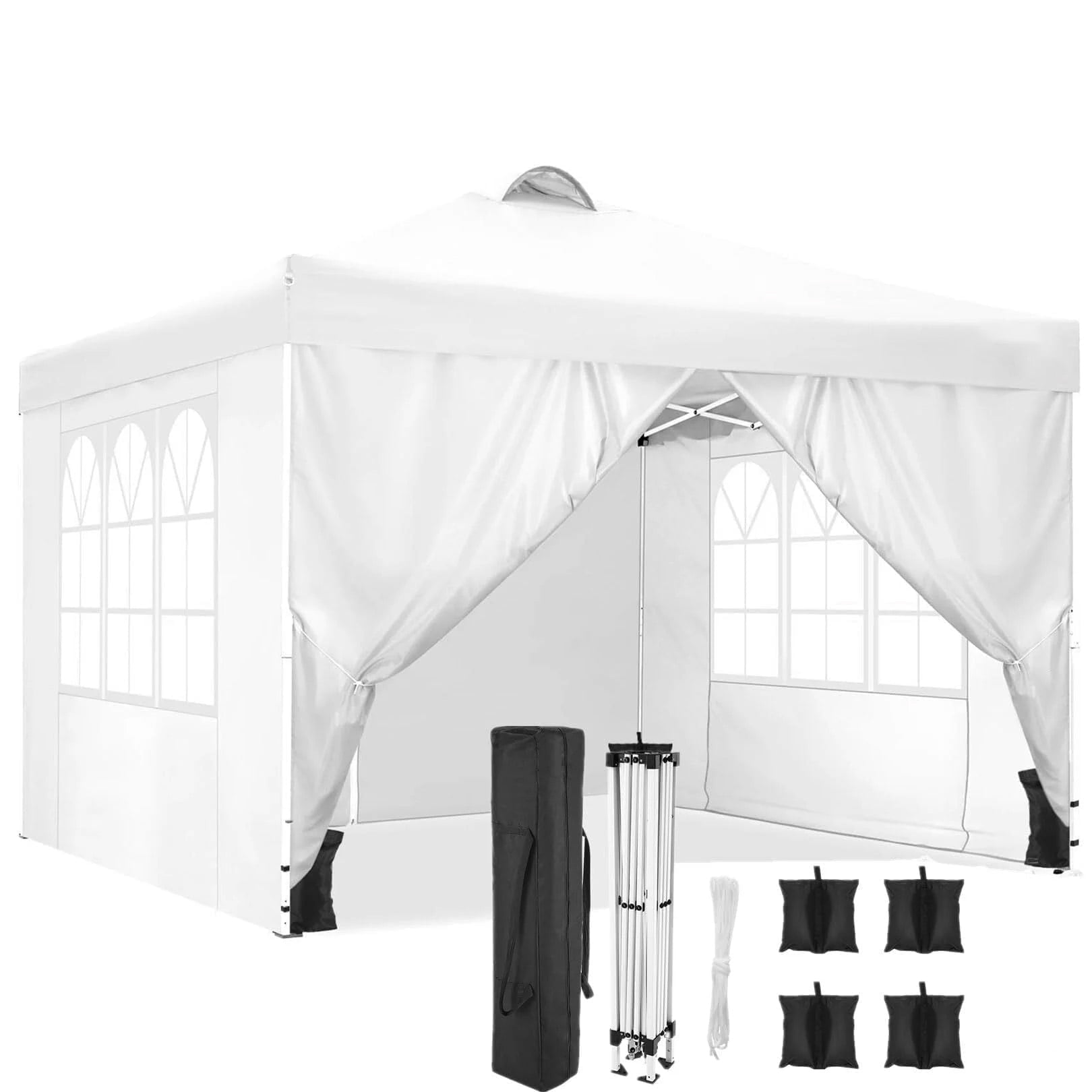 HOTEEL Canopy 10x10 Waterproof Pop up Canopy Tent with 4 Sidewalls Outdoor Event Shelter Tent for Parties Sun Shade Party Commercial Canopy with Air Vent & Carry Bag,White