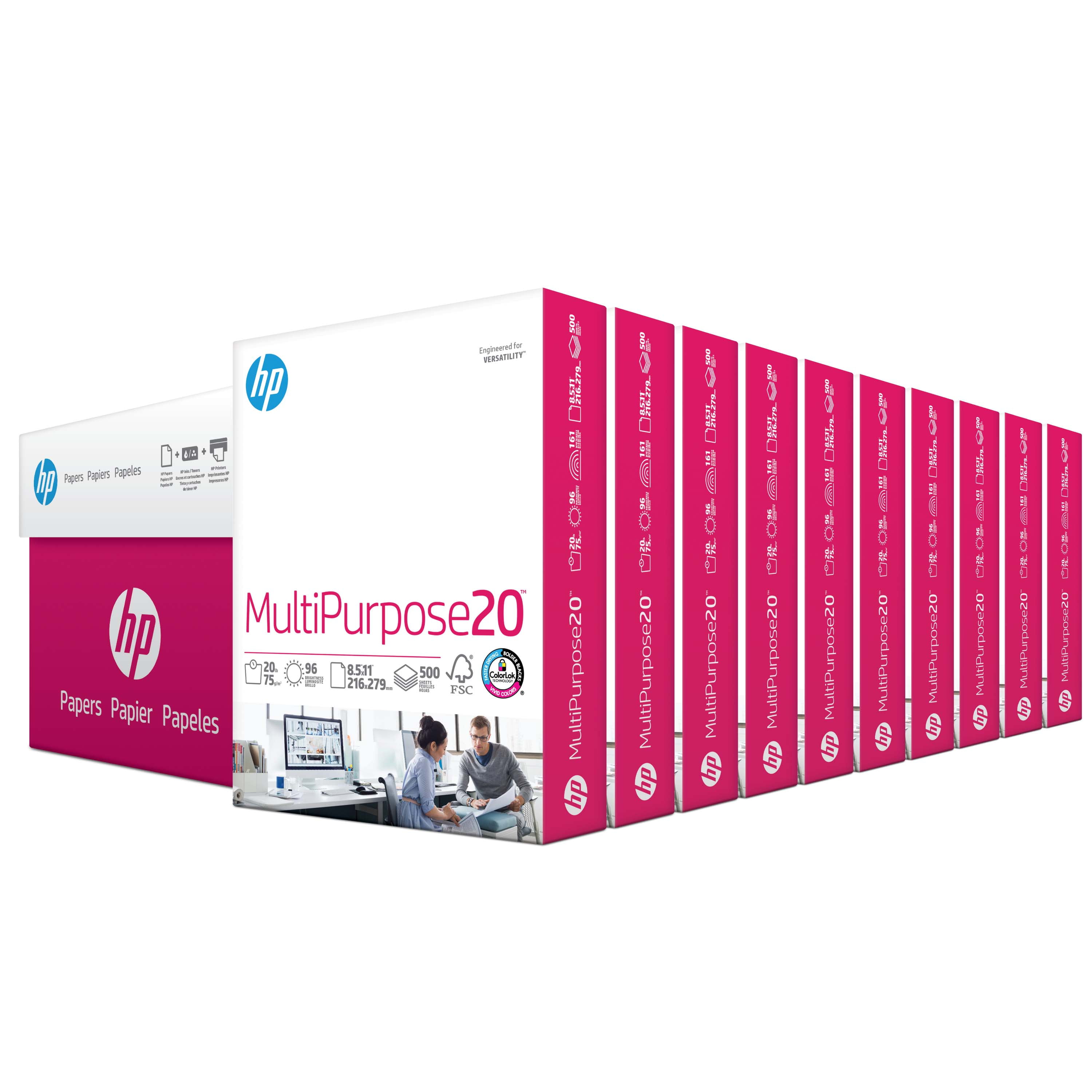 HP Printer Paper, Multipurpose, 8.5" x 11", 20 lb., 96 Bright, White,10 Ream Case - 5000 Sheets