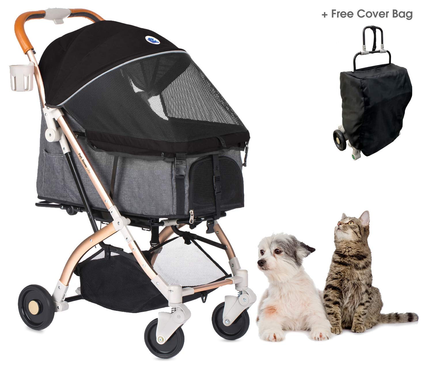 HPZ Rover Lite Travel Dog, Cat & Pet Stroller, Black