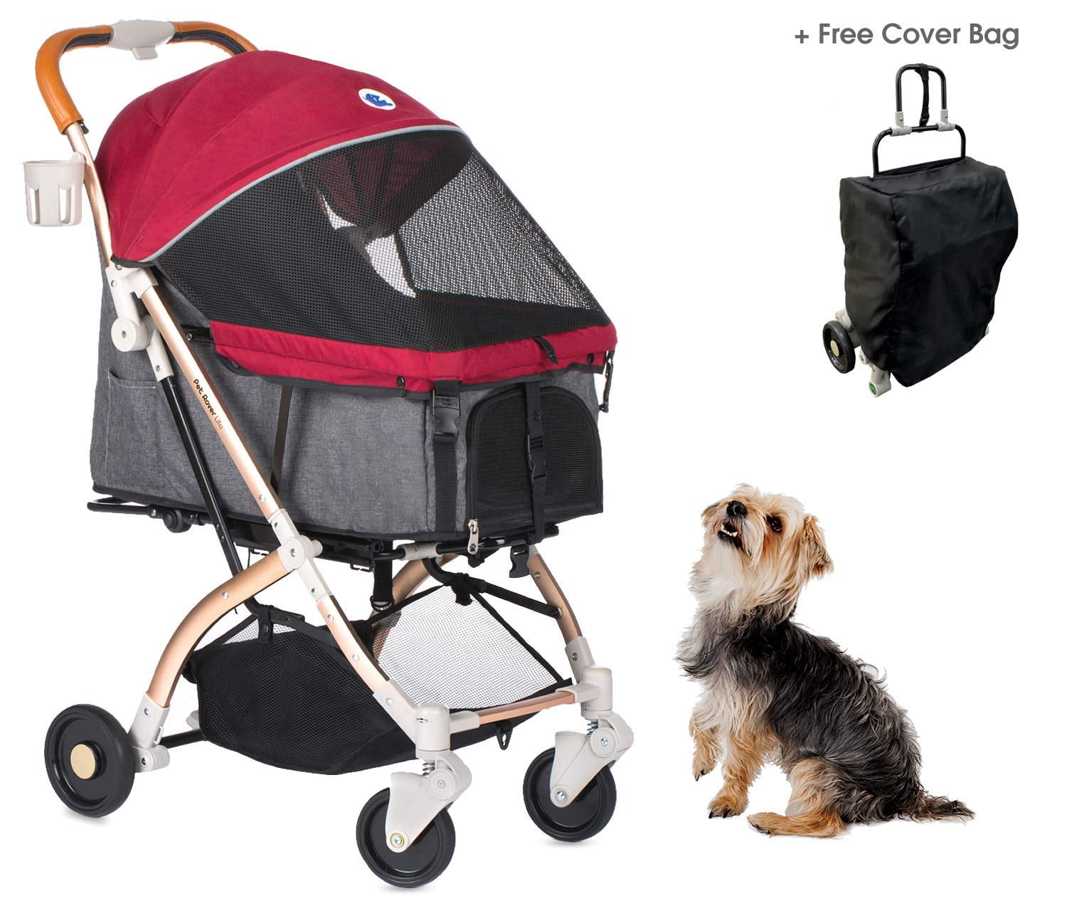 HPZ Rover Lite Travel Dog, Cat & Pet Stroller, Ruby Red