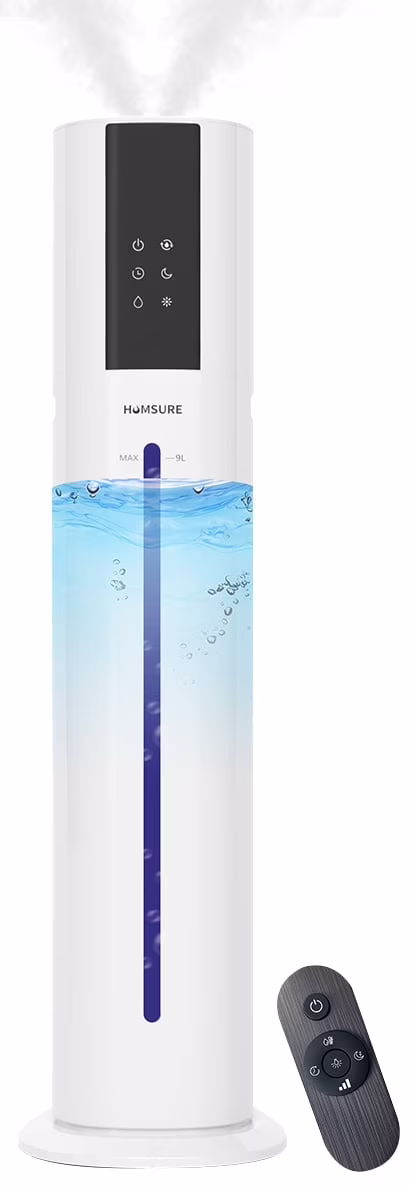 HUMSURE Humidifier Suitable for Large Room, 2.4gal/9L Bedroom Silent Humidifier, 3-Speed Ultrasonic Cool Mist Humidifier, Timer, Aromatherapy Cotton, Remote Control, Sleep Mode, White