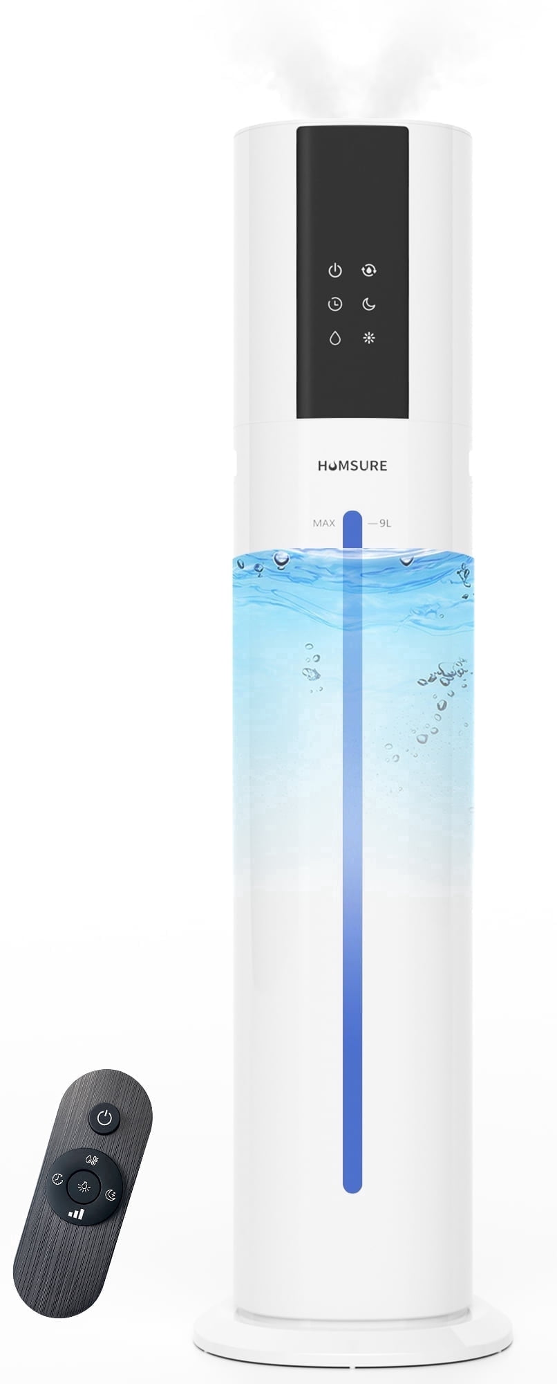 HUMSURE Humidifier Suitable for Large Room, 2.4gal/9L Bedroom Silent Humidifier, 3-Speed Ultrasonic Cool Mist Humidifier, Timer, Aromatherapy Cotton, Remote Control, Sleep Mode, White