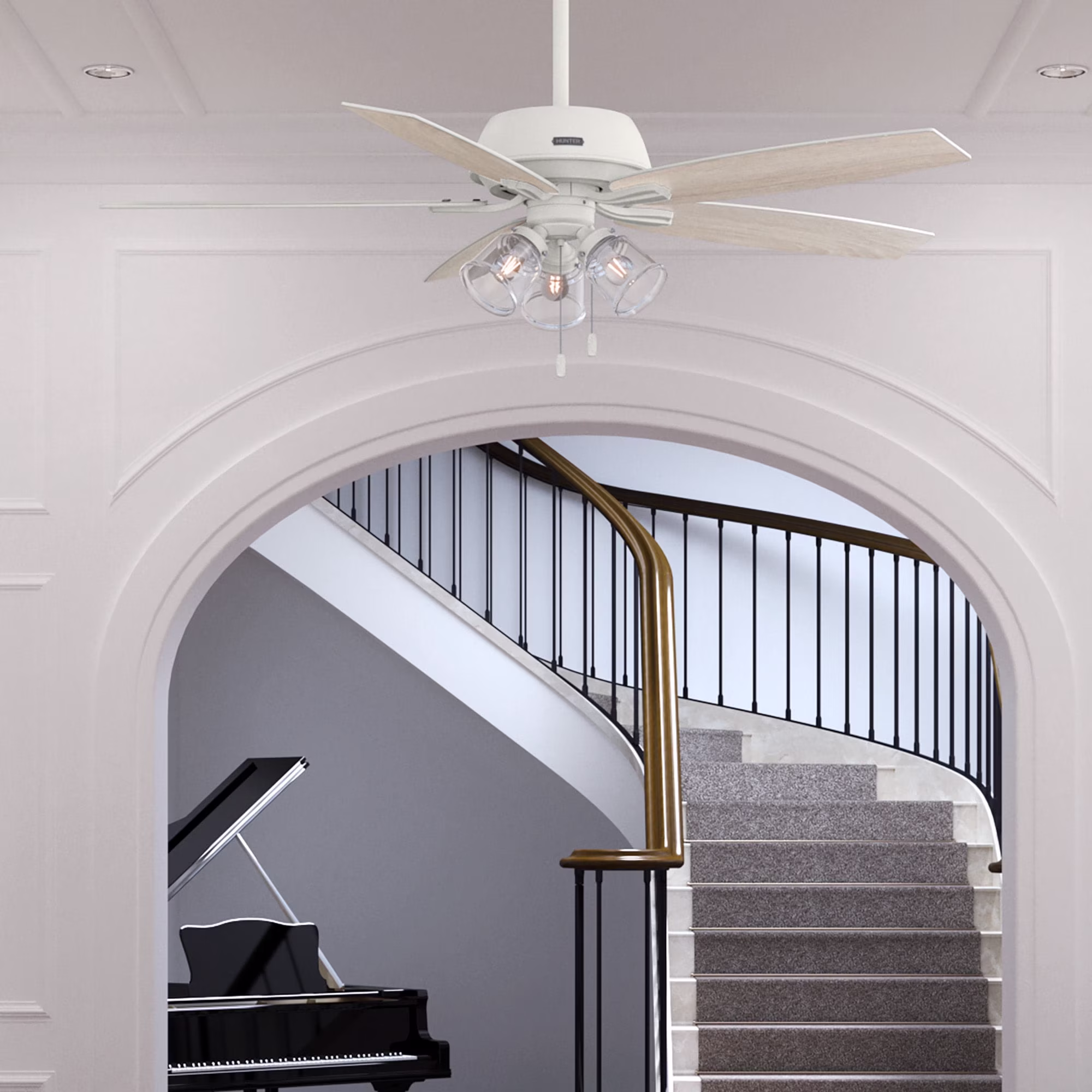 Hunter 60 inch Indoor Ceiling Fan with LED Lights - White Ceiling Fan with Pull Chain, For Bedroom or Living Room, Standard Mount, No Remote, 5 Blades, Includes Bulbs - Dondra 52347, Matte White