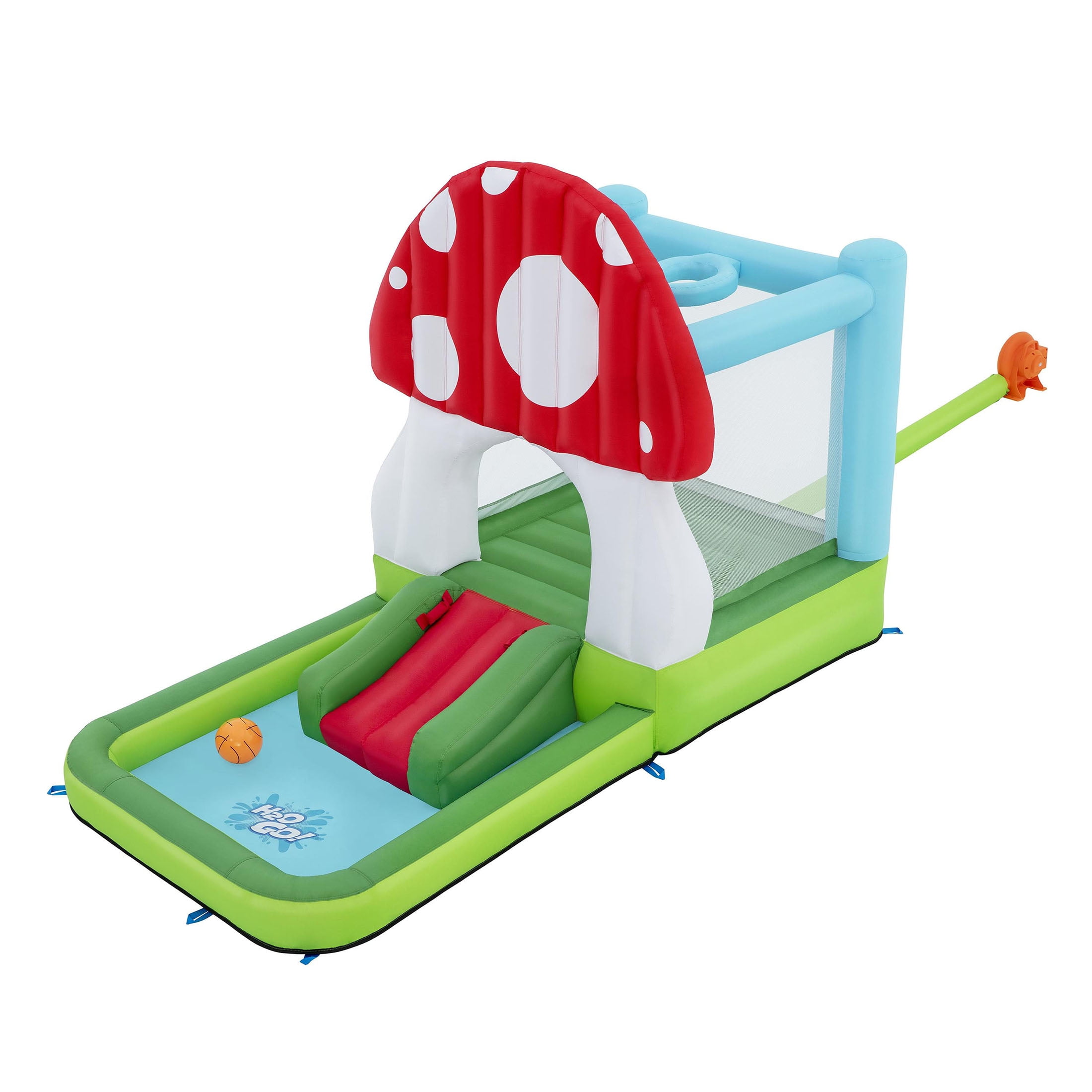 H2OGO! Mushroom Totlot Bounce House with Pool & Basketball Hoop, Indoor/Outdoor, Ages 3+
