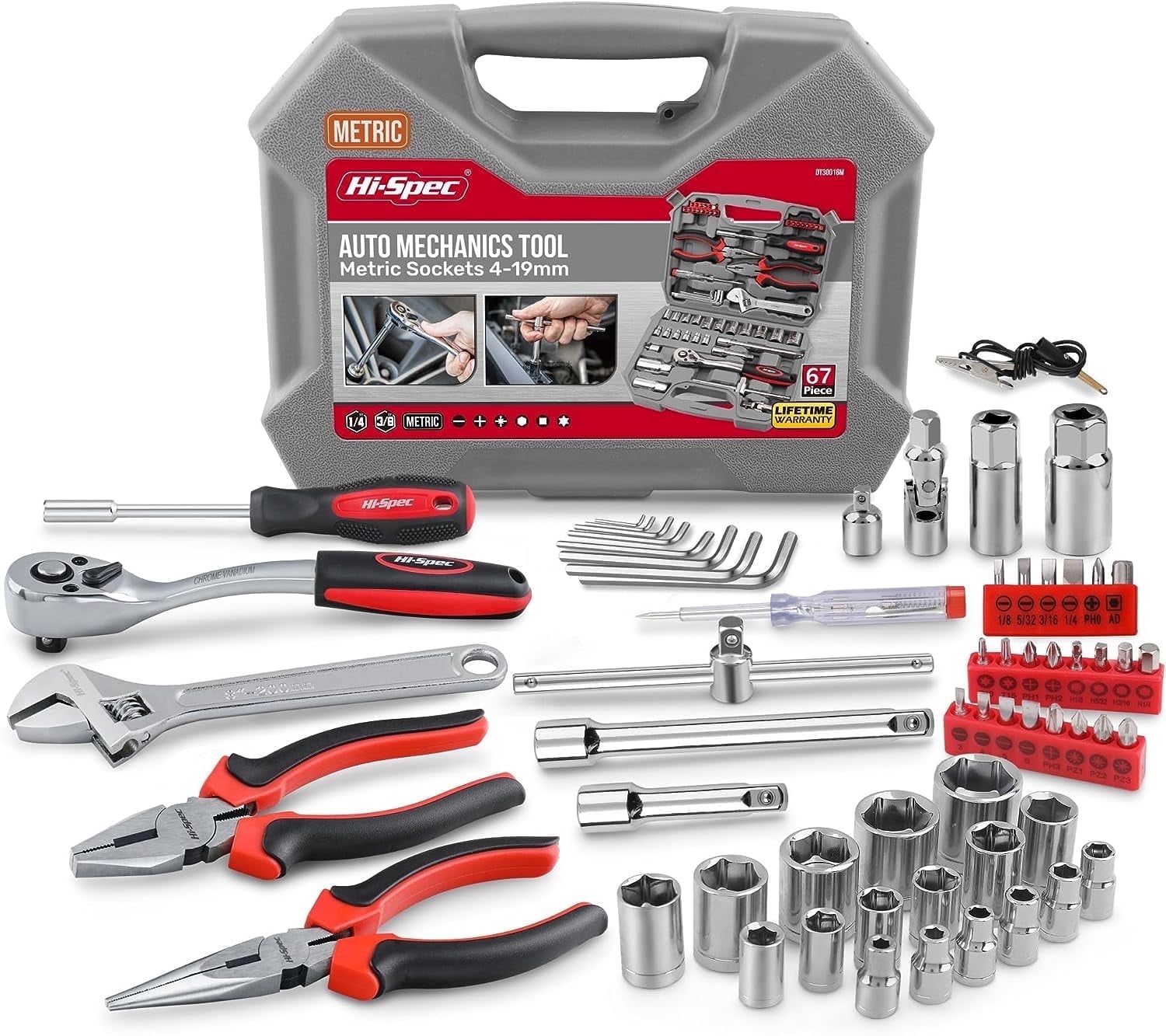 Hi-Spec 67-Piece Metric Hand Tool Kit for Car, Motorcycle, Engine & Garage Repairs with Sockets