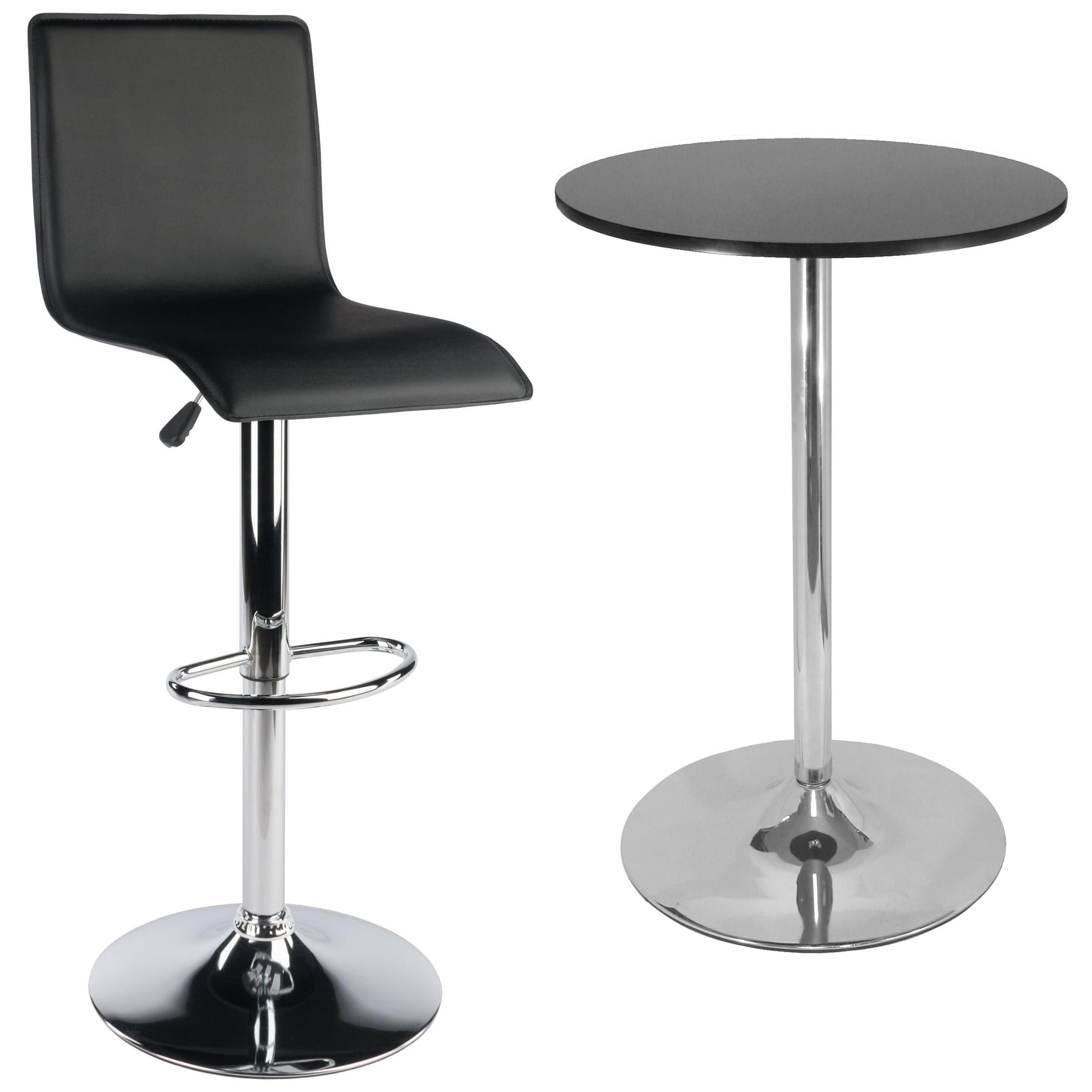 High Back Airlift Adjustable 3 Piece Pub Set with Larger Table, Black and Chrome