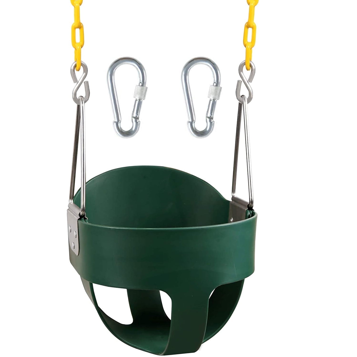 High Back Toddler Bucket Swing Seat with Coated Chains, Heavy Duty Kids Swing Seat Fully Assembled, Green