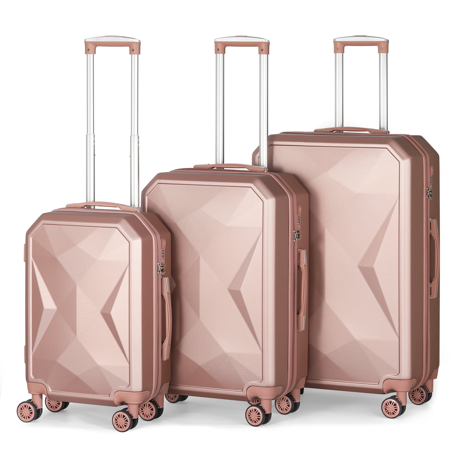 Hikolayae Crossroad Hardside Spinner Luggage Sets in Rose Gold, 3 Piece - TSA Lock