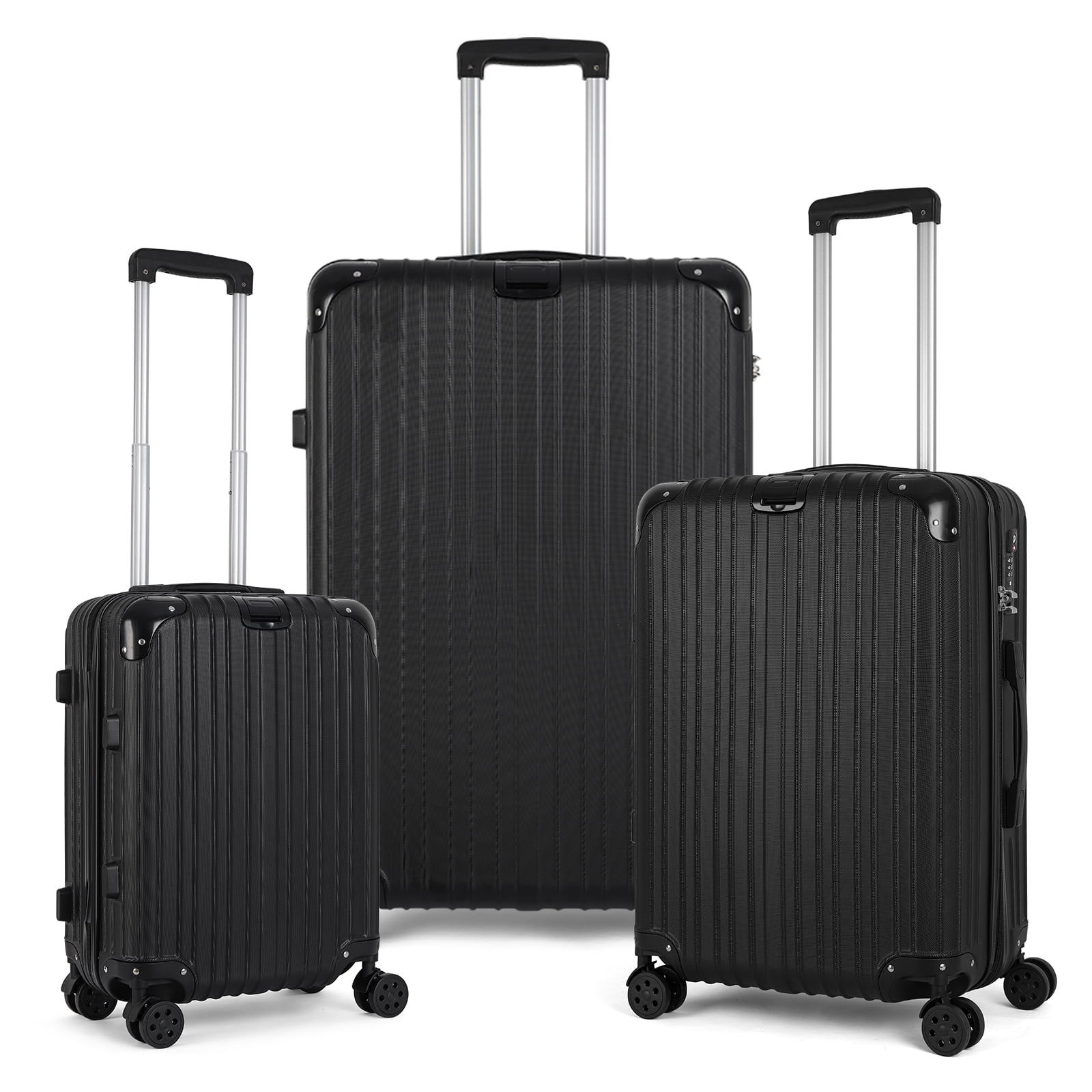 Hikolayae Geometric Hardside Spinner Luggage Sets in Raven Black, 3 Piece - TSA Lock