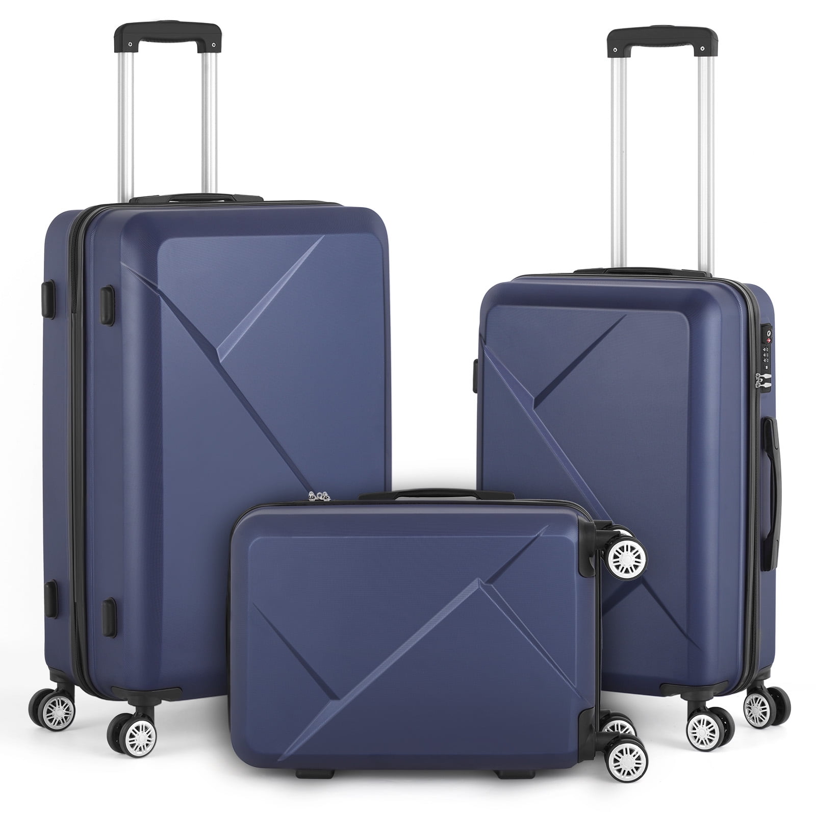 Hikolayae Slab Hardside Spinner Luggage Sets in Azure Blue, 3 Piece - TSA Lock