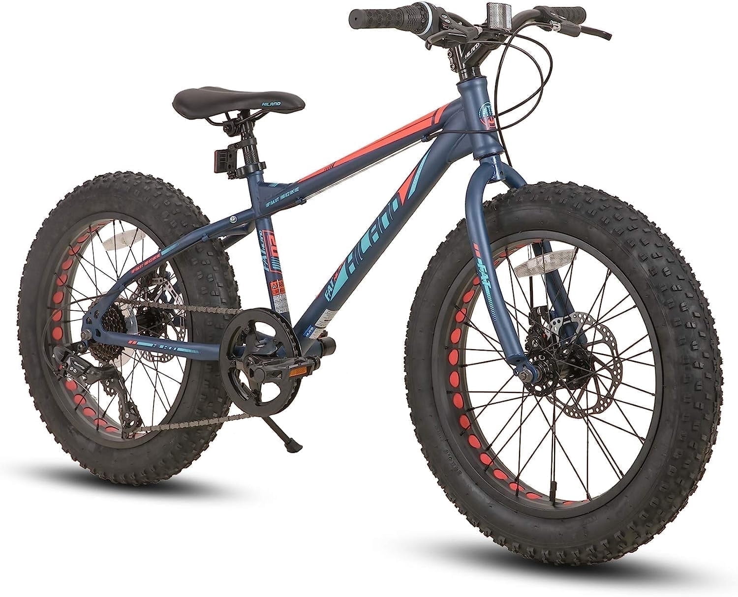Hiland Kids Fat Tire Bike, Shimano 7-Speed, Dual-Disc Brakes, 20 inch Kids Trail Mountain Bike for Boys Girls, Blue