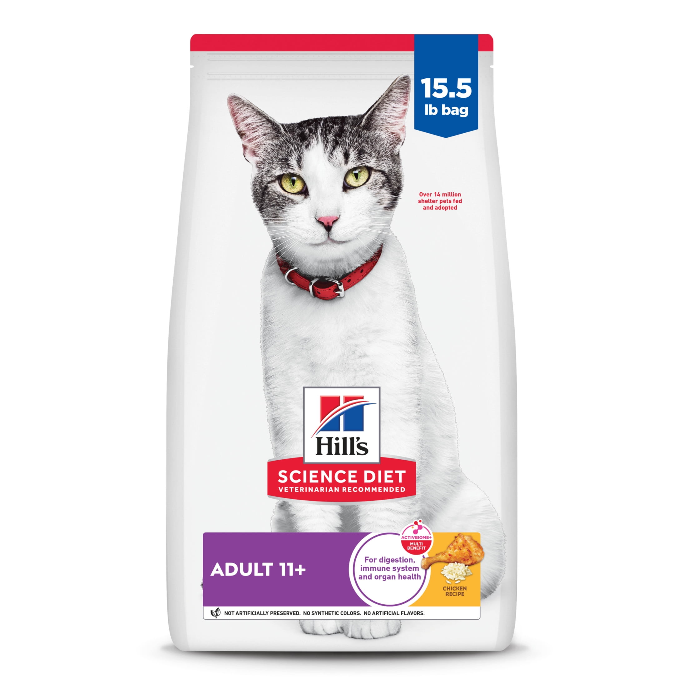 Hill's Science Diet Chicken Dry Cat Food for 11+ Senior Cats, 15.5lb Bag