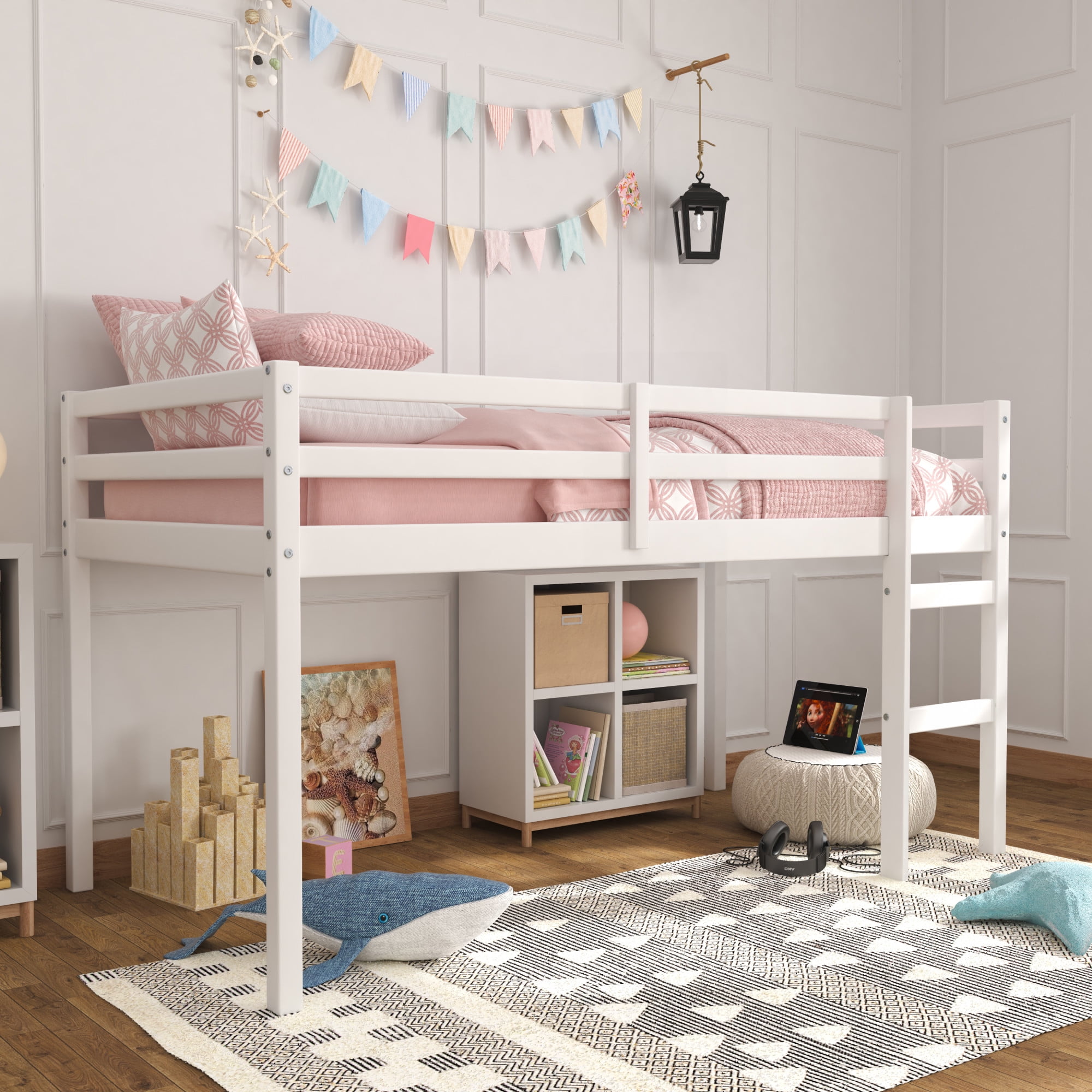 HH2Home Campbell Wood Twin Junior Loft Bunk Bed, White