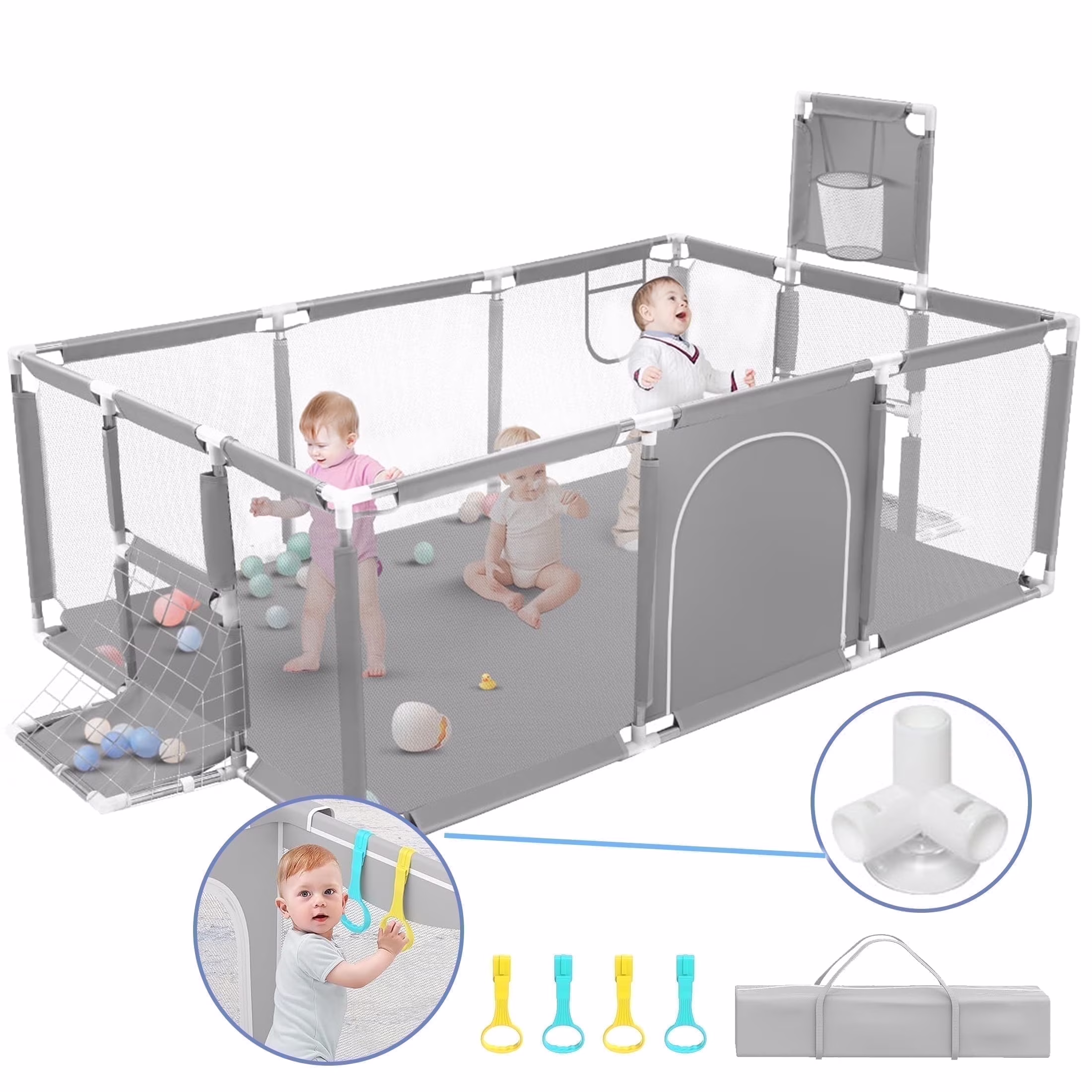 HioHa Extra Large Baby Playpen, Big Play Pens for Babies and Toddlers, Gap-Free, Climb-Proof Baby Playards for Indoor Fun, Baby Gate Playpen with Zippered Door and Storage Bag