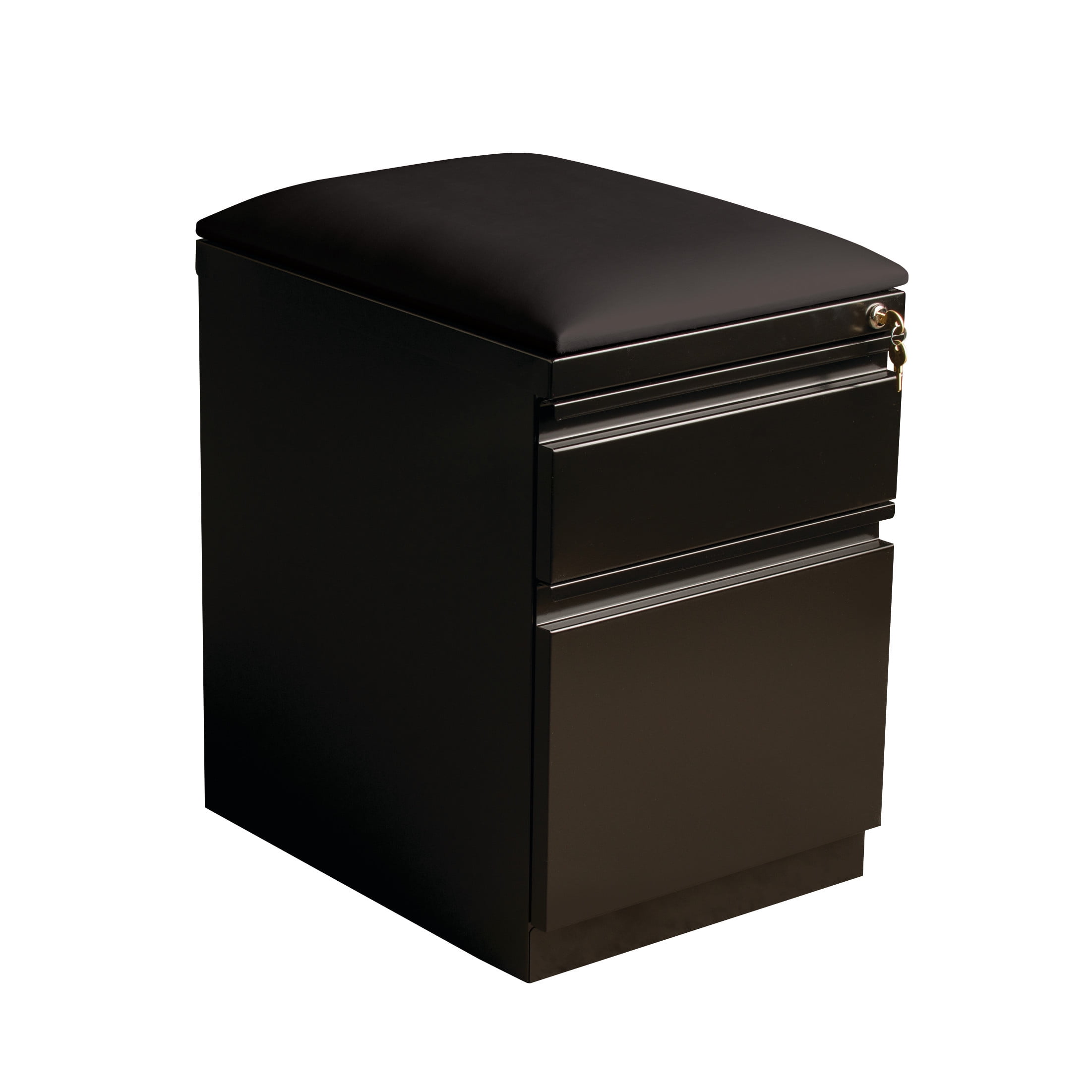 Hirsh Pro 20 inch Deep Letter Width Mobile Pedestal File Cabinet 2 Drawer Box-File with Seat Cushion, for Home and Office, Black/Black