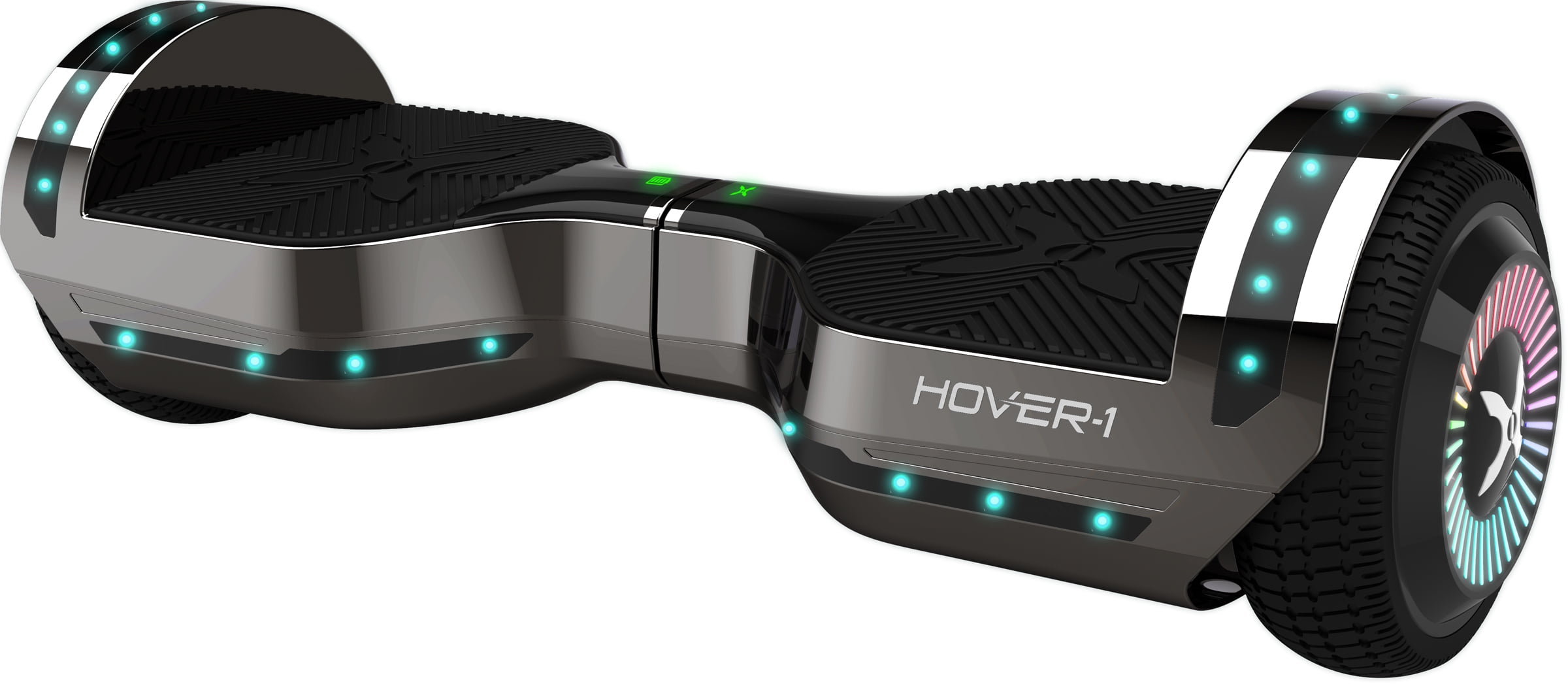 Hover-1 Chrome 7 Mph Hoverboard with LED Lights and Bluetooth Speaker, 6.5 In. Tires, 220 Lbs. Max Weight, Gunmetal