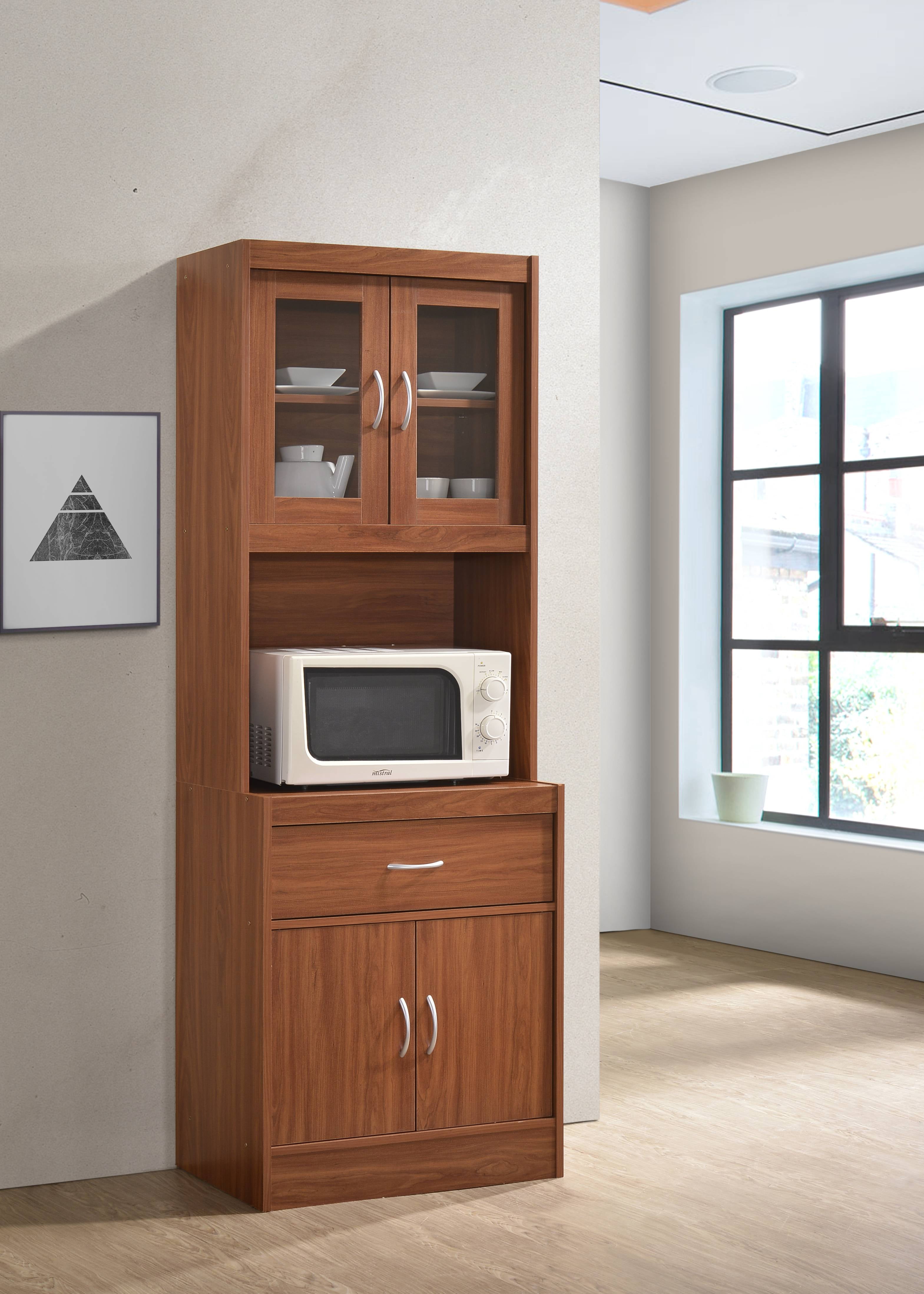 Hodedah Kitchen Cabinet with 1-Drawer, plus Space for Microwave in Cherry