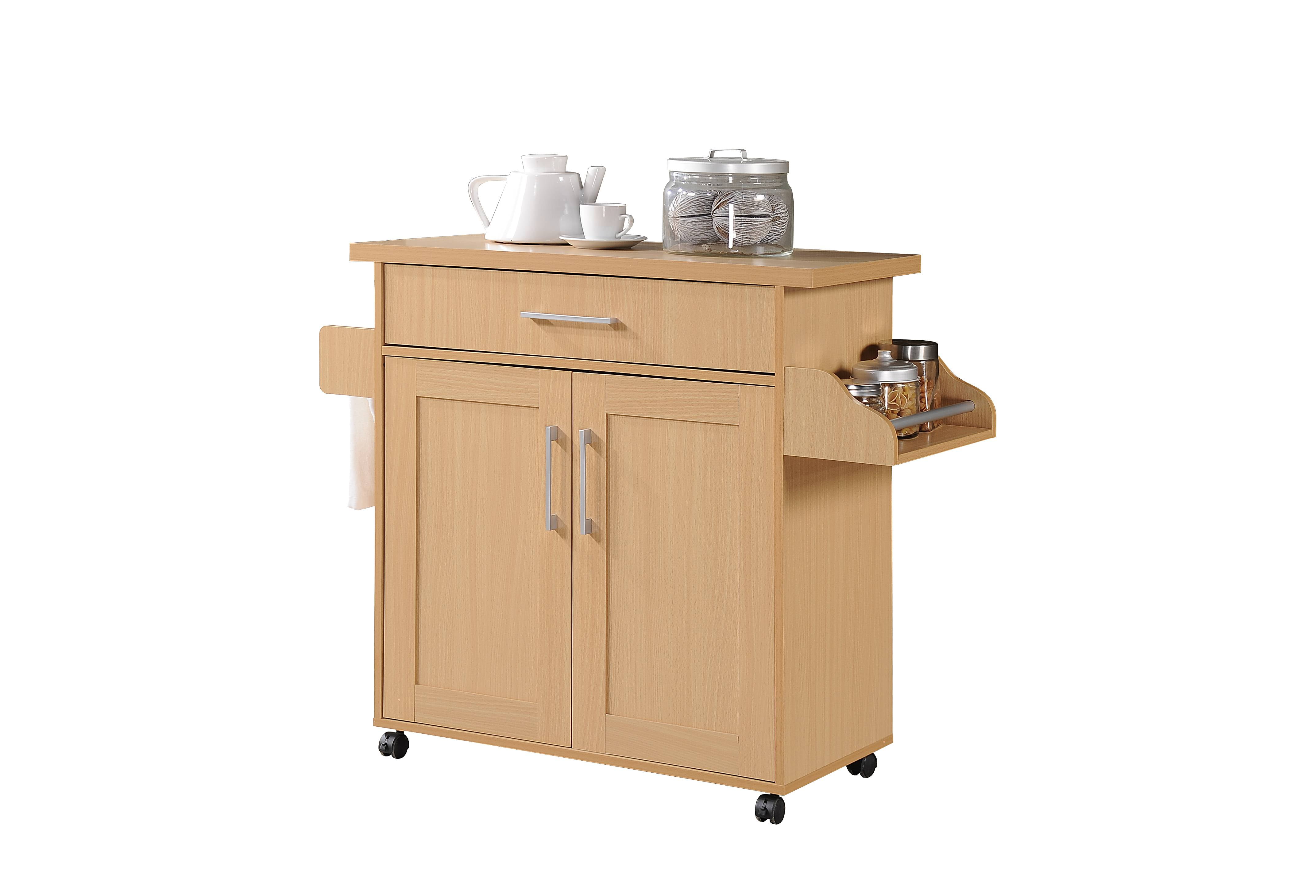 Hodedah Kitchen Cart with Spice Rack plus Towel Holder, Beech