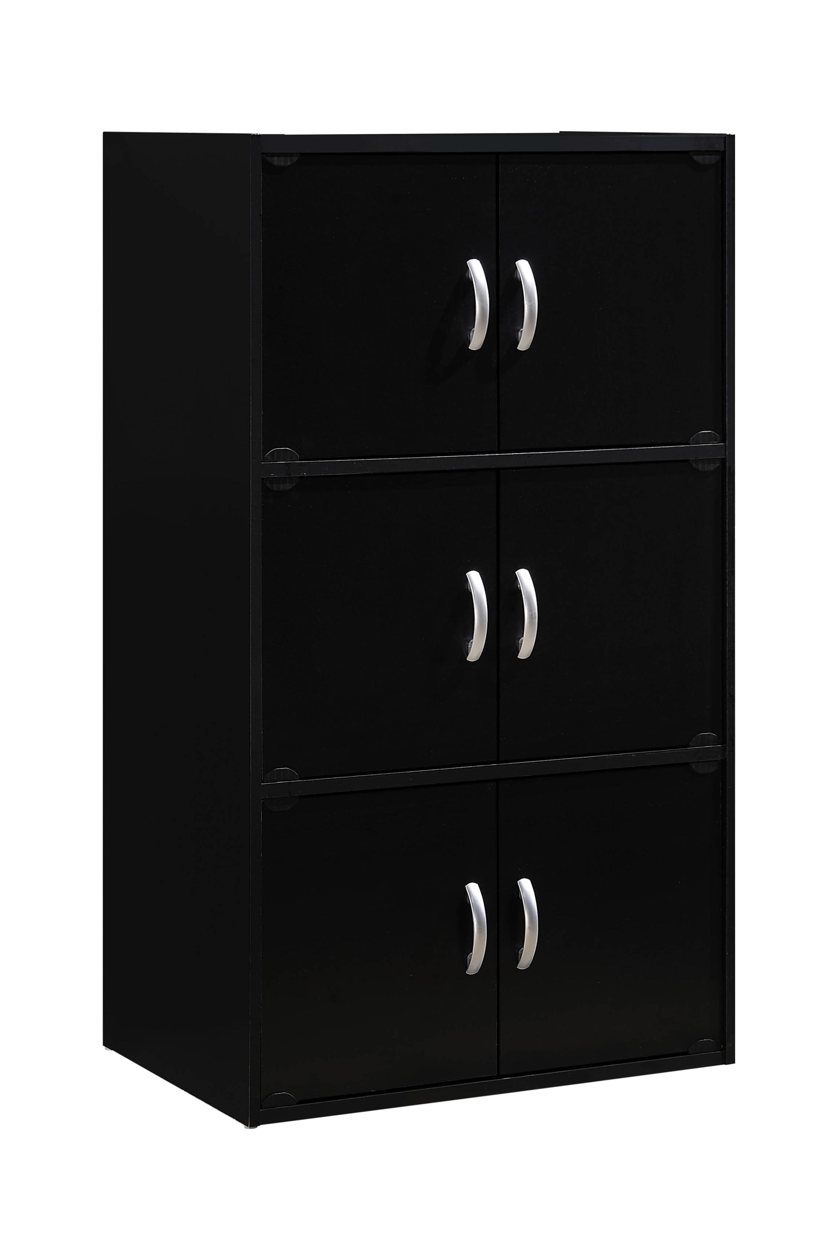Hodedah 3-Shelf, 6-Door Multipurpose Bookcase, Black