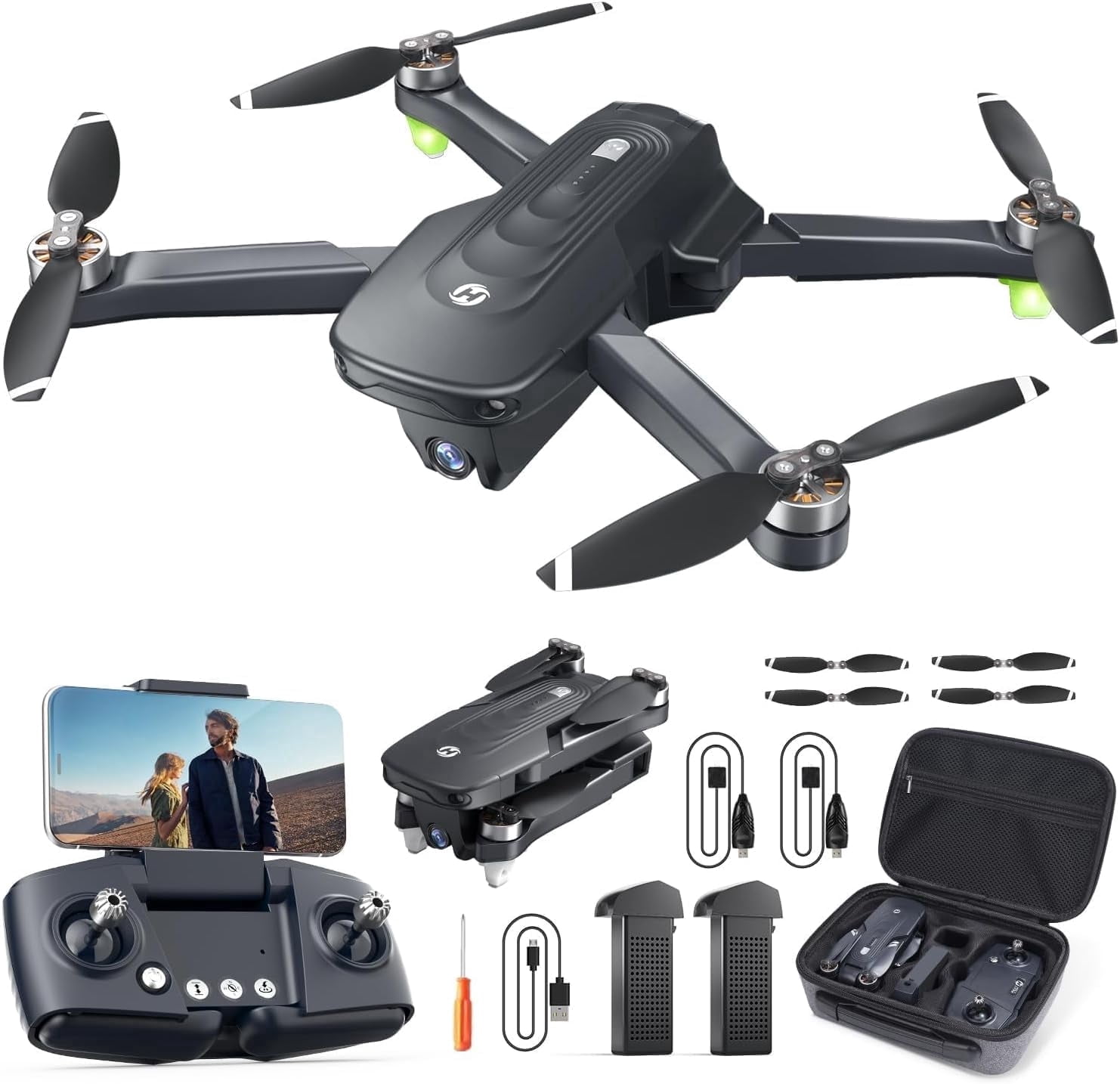 Holy Stone Drone HS175D with 4K Camera for Adults and Beginners, Foldable GPS Drone with Auto Return Home, Follow Me Mode, 2 Batteries Double the Flight Time, Black