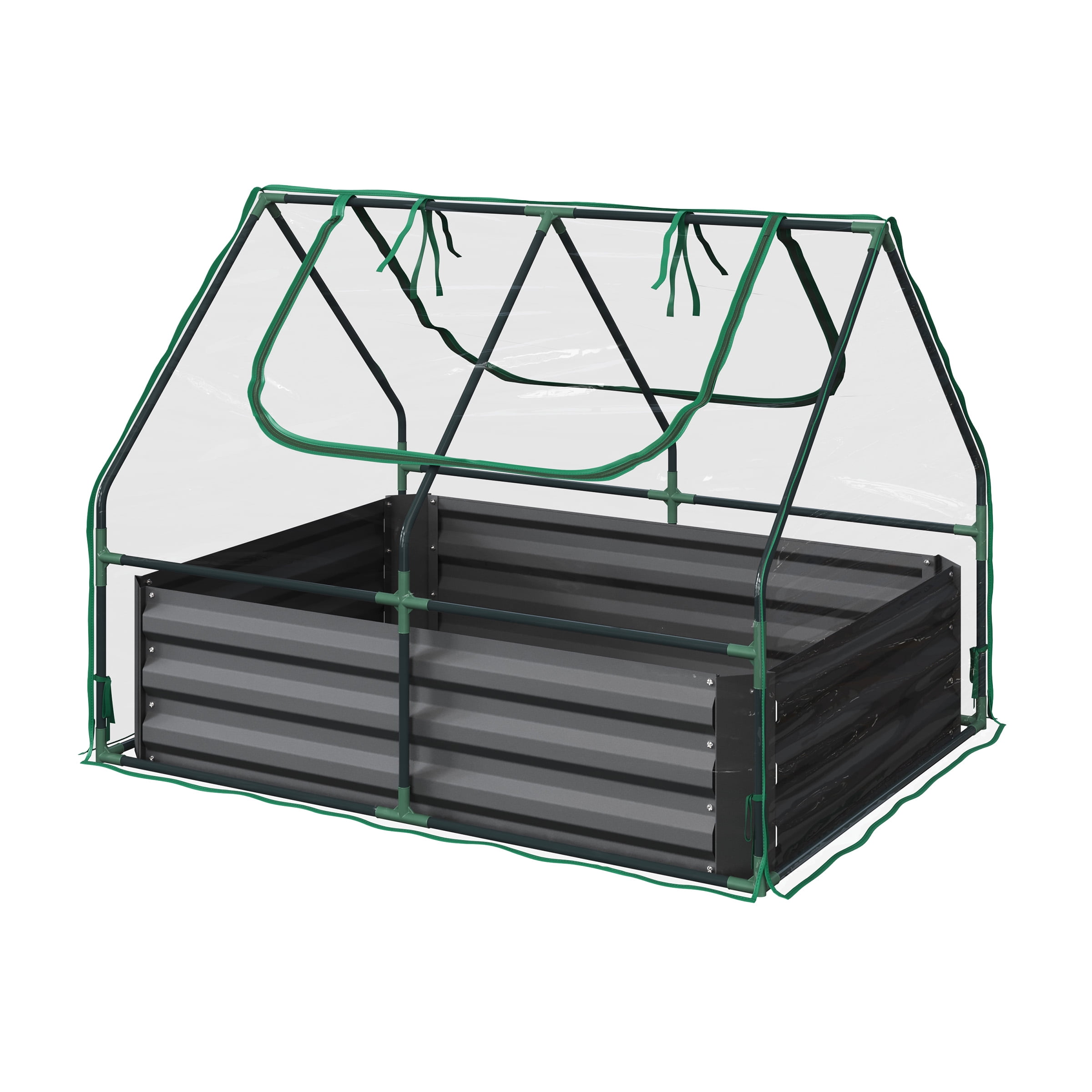 Home-Complete 4ft x 3ft Galvanized Raised Garden Bed with PVC Green House