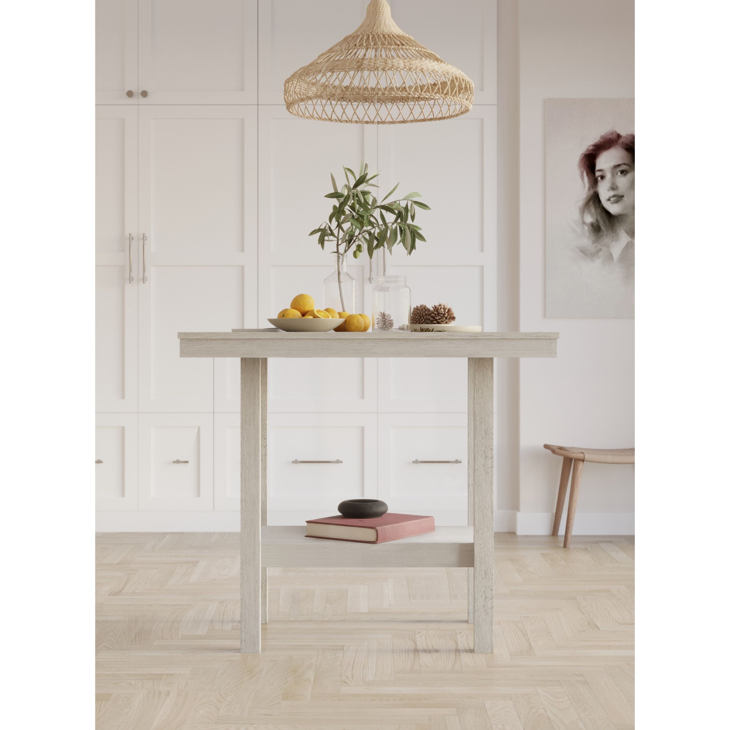 Home Design Macon Counter Height Dining Table, Square table with lower shelf, Upholstered cushioned chairs, Easy assembly, Antique Gray