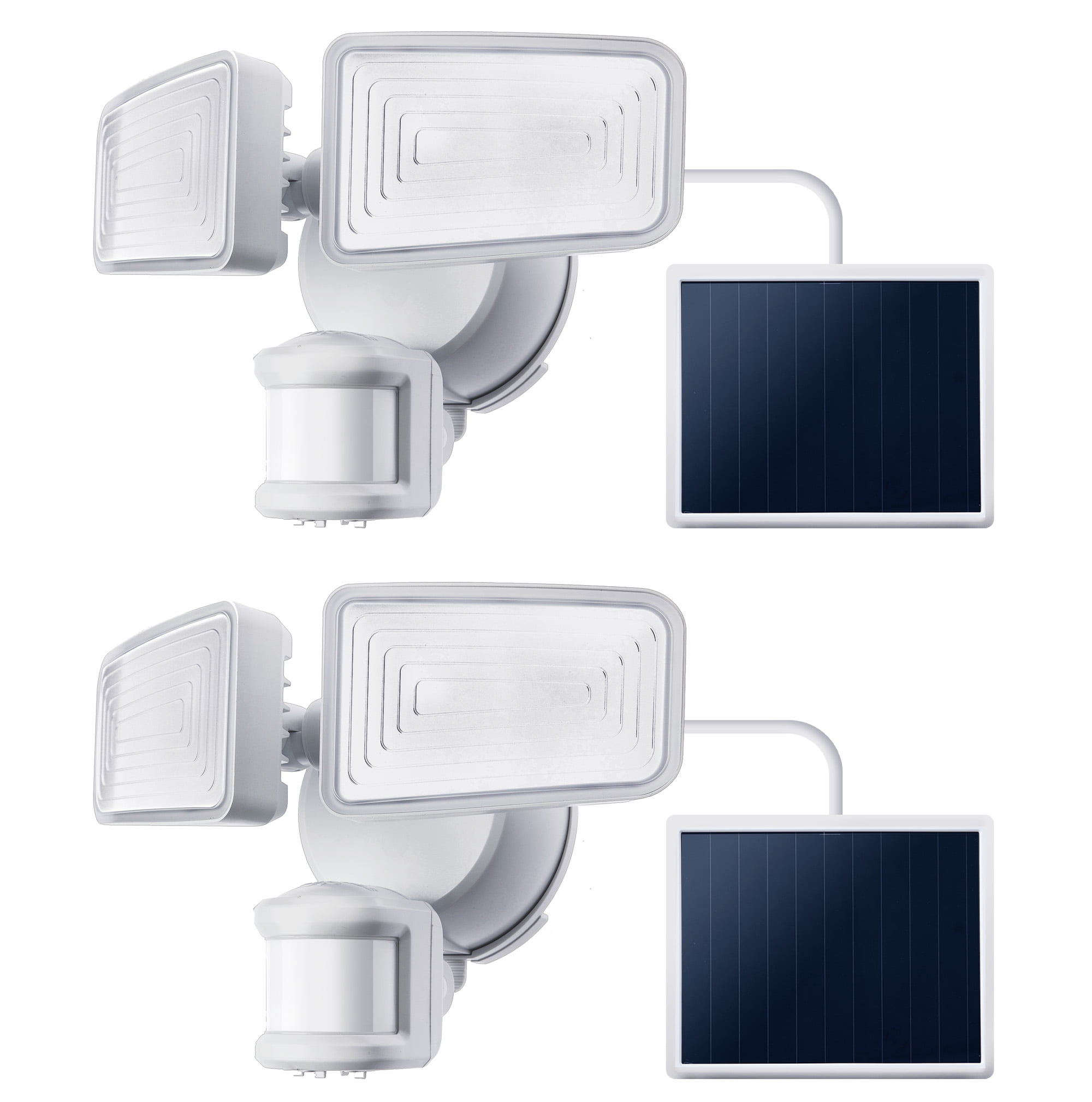 Home Zone Security Solar Flood Light w/ Mini Solar Panel - 1500 Lumens, 5000K, Linkable, White, 2-Pack