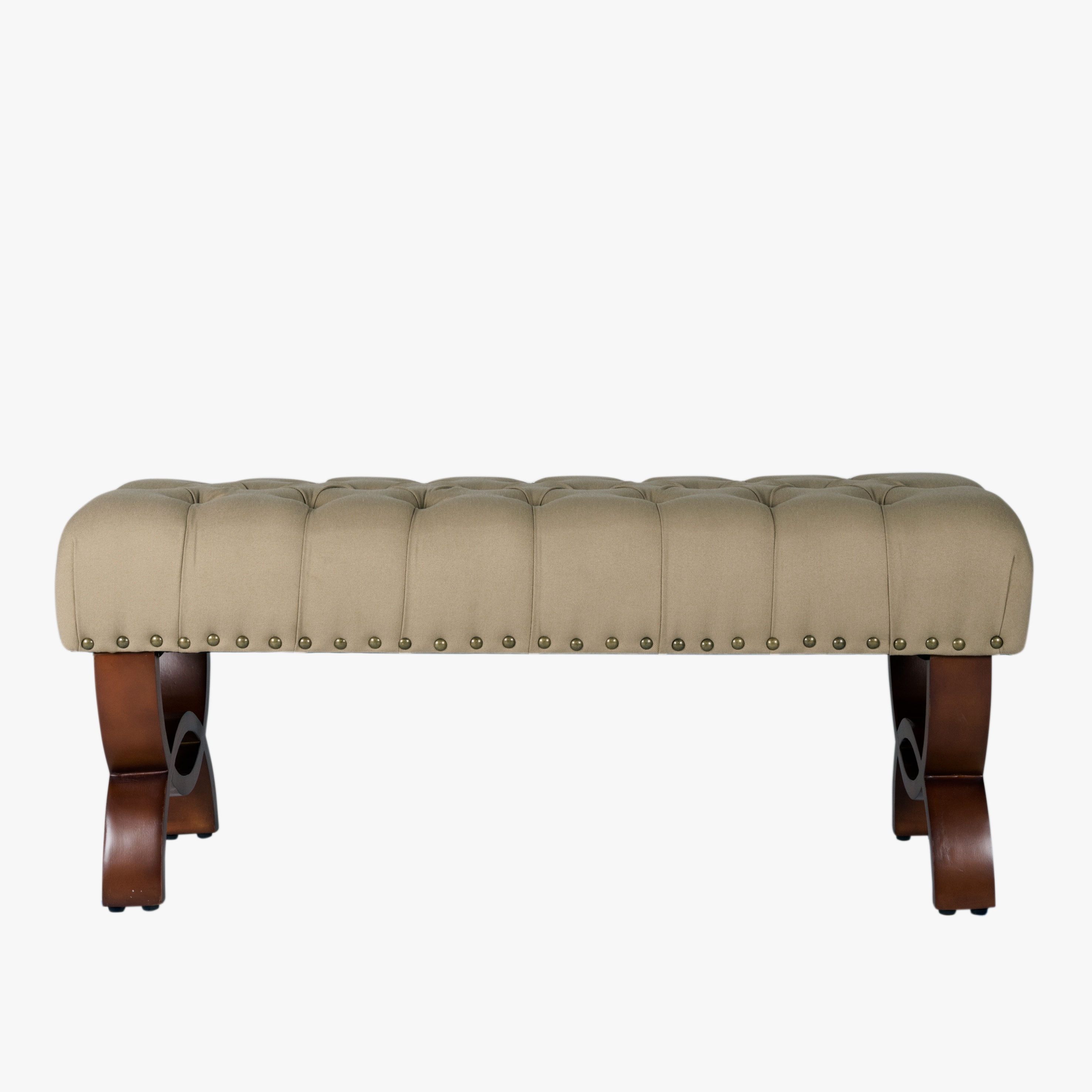 HomePop Carolina Decorative Tufted Bench With Nailhead Trim, Natural