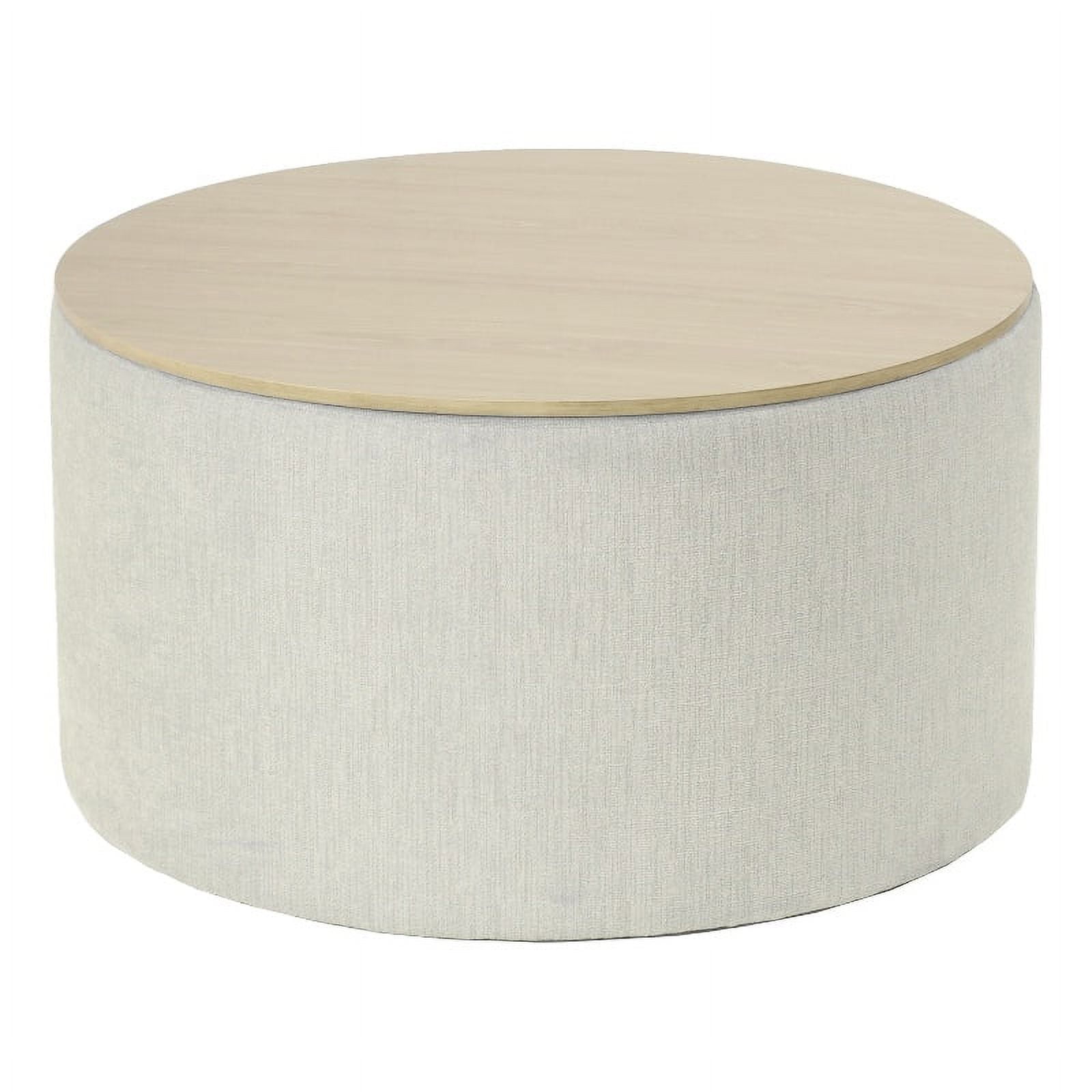 HomePop Large Modern Round Storage Ottoman with Wood Lift-Top Lid, Light Gray/Natural
