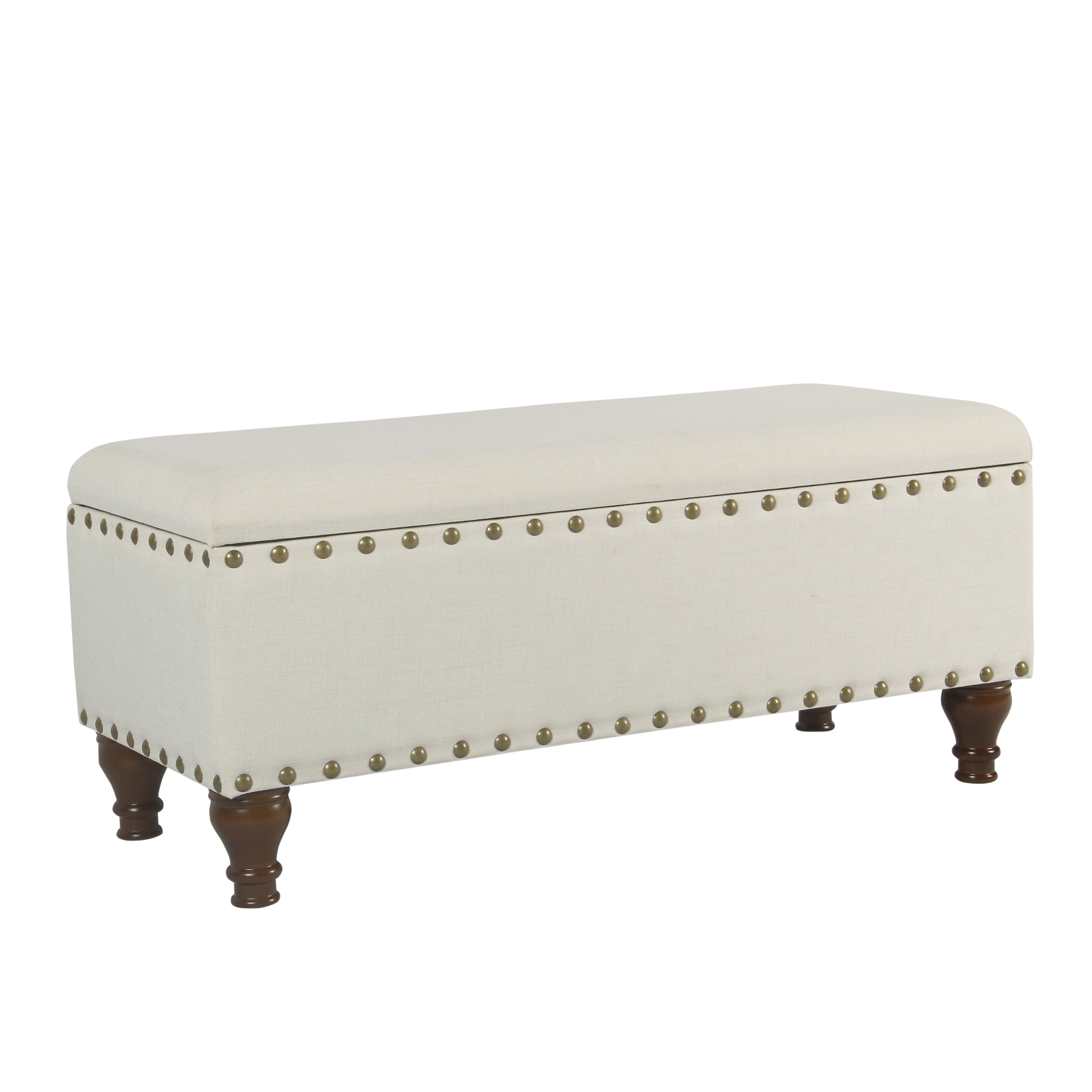 HomePop Large Storage Bench with Nailhead Trim, 42"W x 18"D x 18"H, Cream