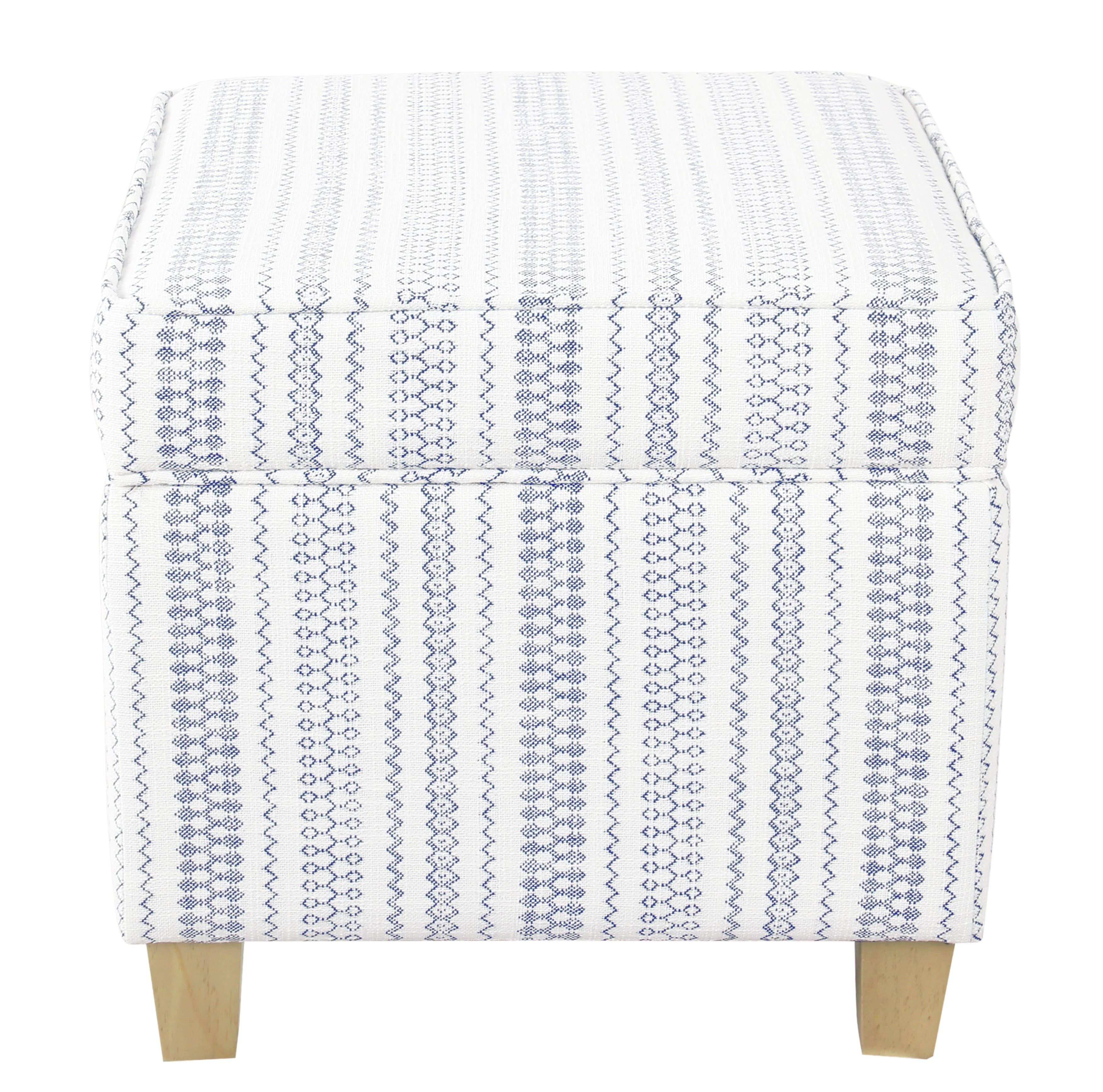 HomePop Square Transitional Wood and Fabric Ottoman with Lift Off Lid in Blue