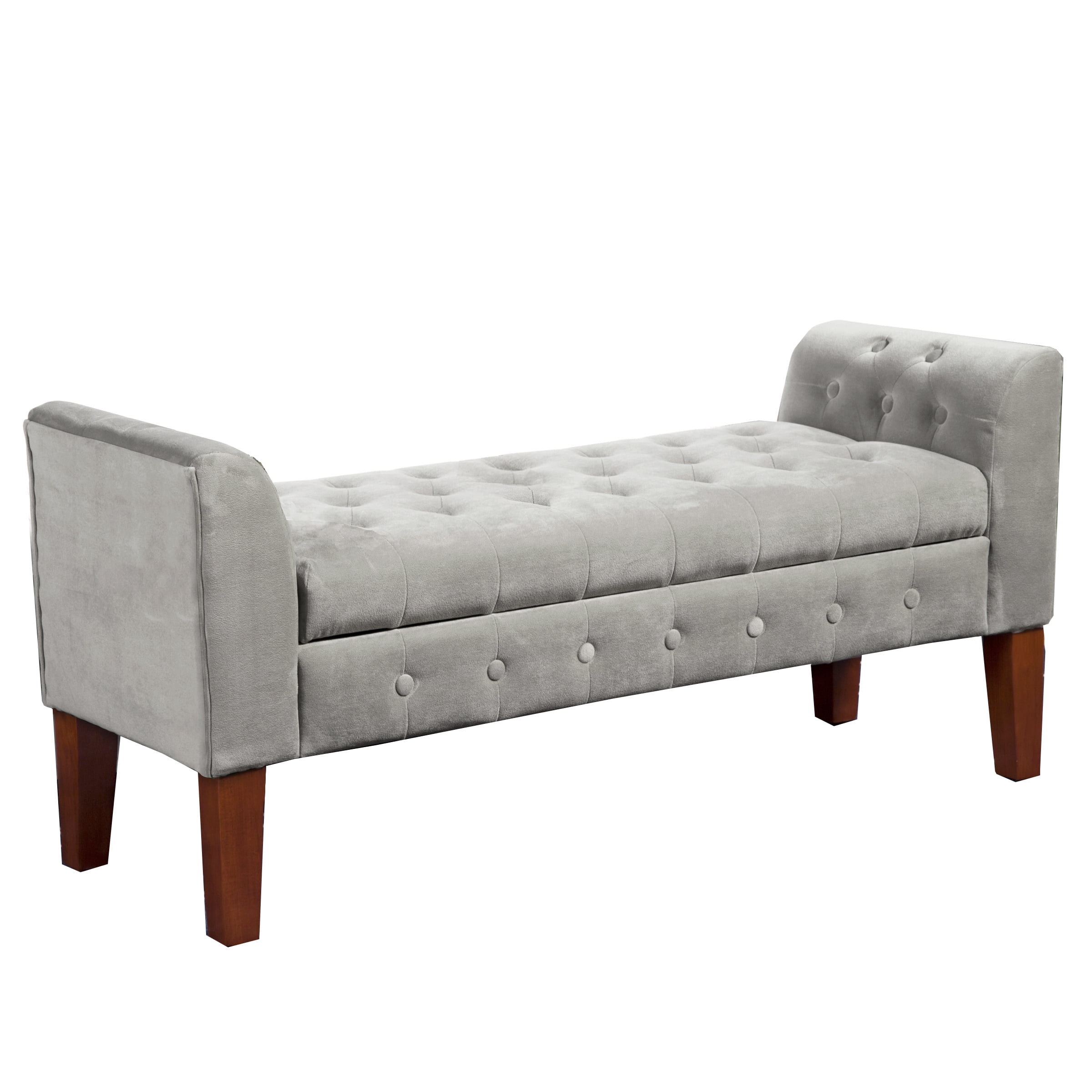 HomePop Velvet Tufted Storage Bench and Settee, 50"W x 18"D x 23"H, Light Gray