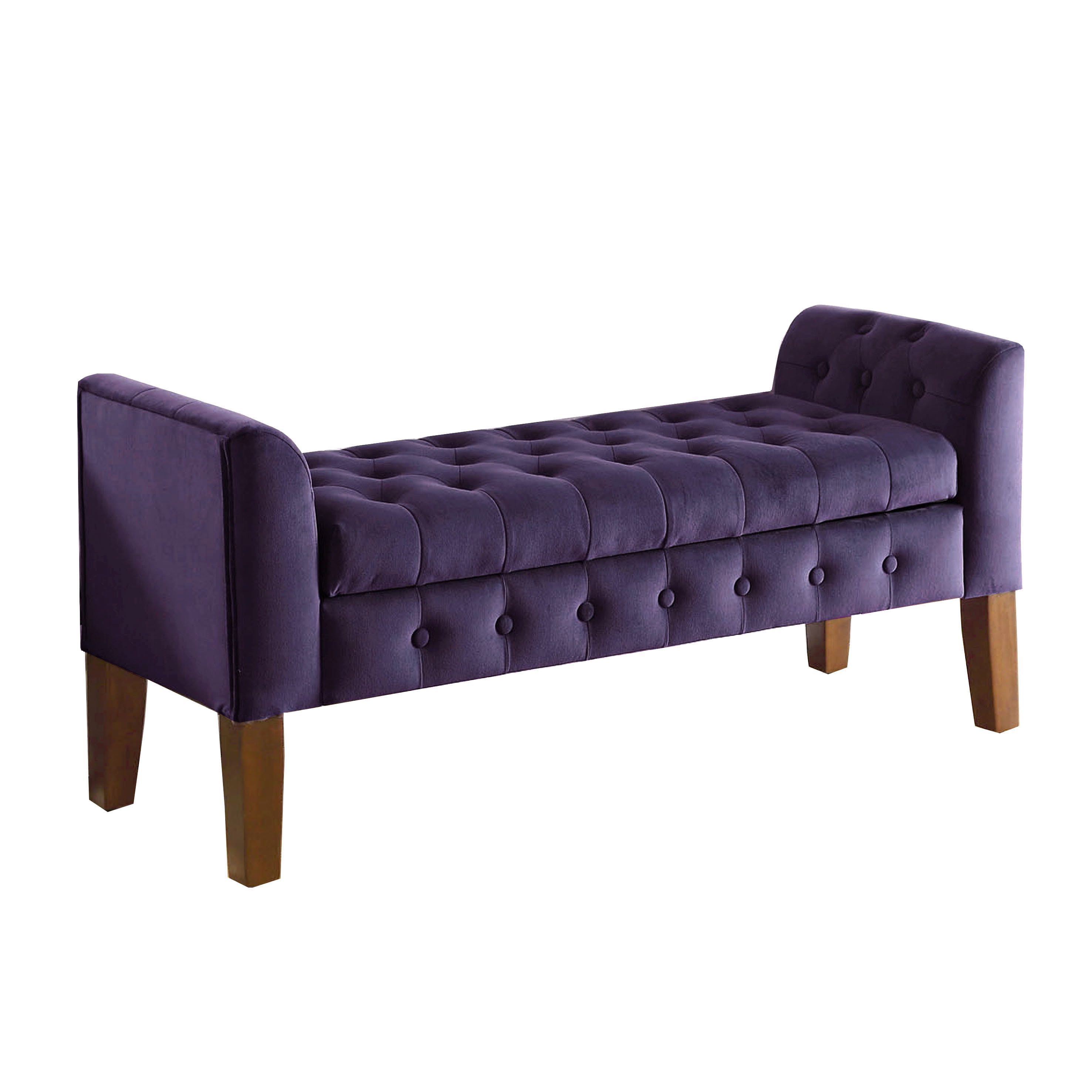 HomePop Velvet Tufted Storage Bench and Settee, 50"W x 18"D x 23"H, Purple