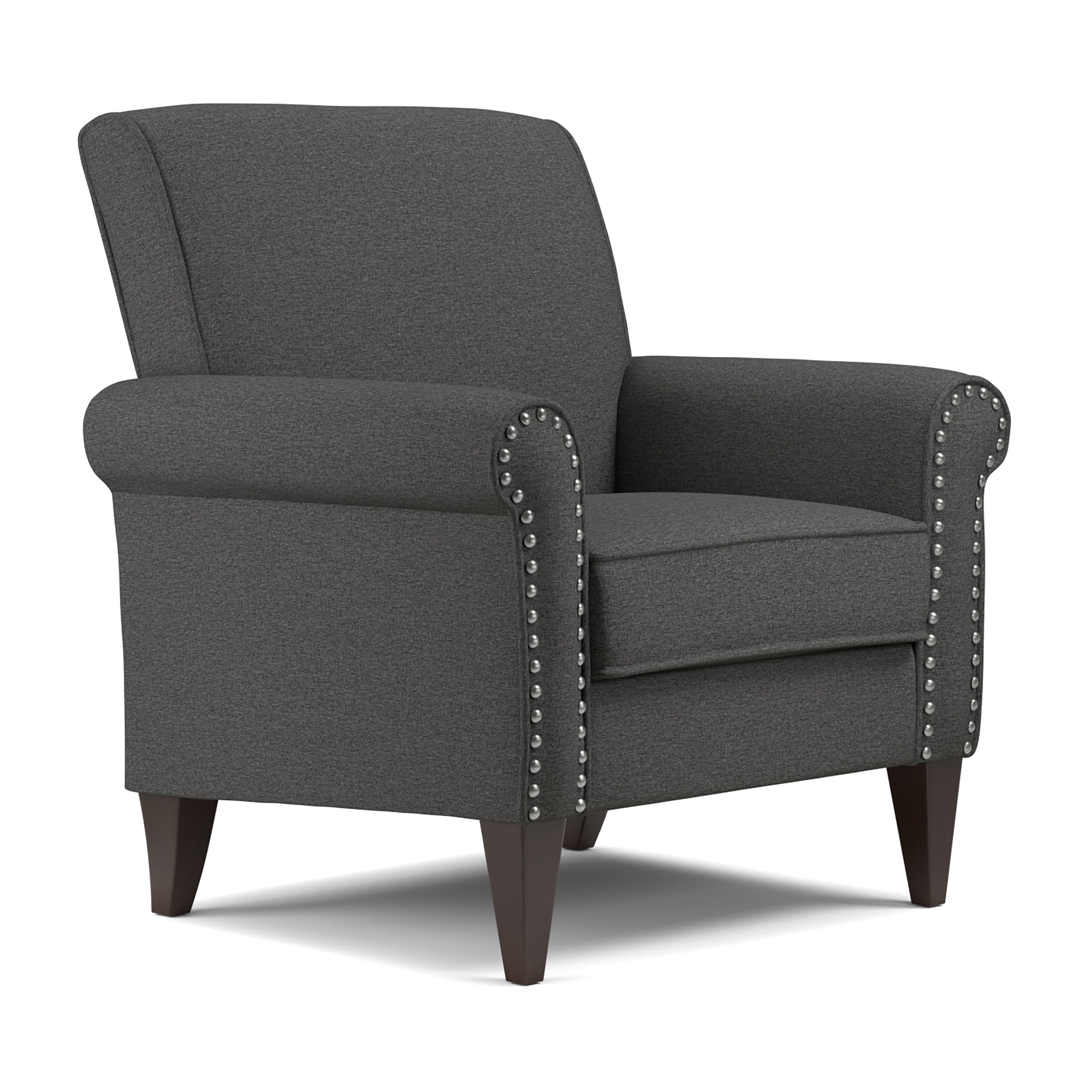 HL Home Furnishings Traditional Armchair with Nailheads in Charcoal Grey Linen