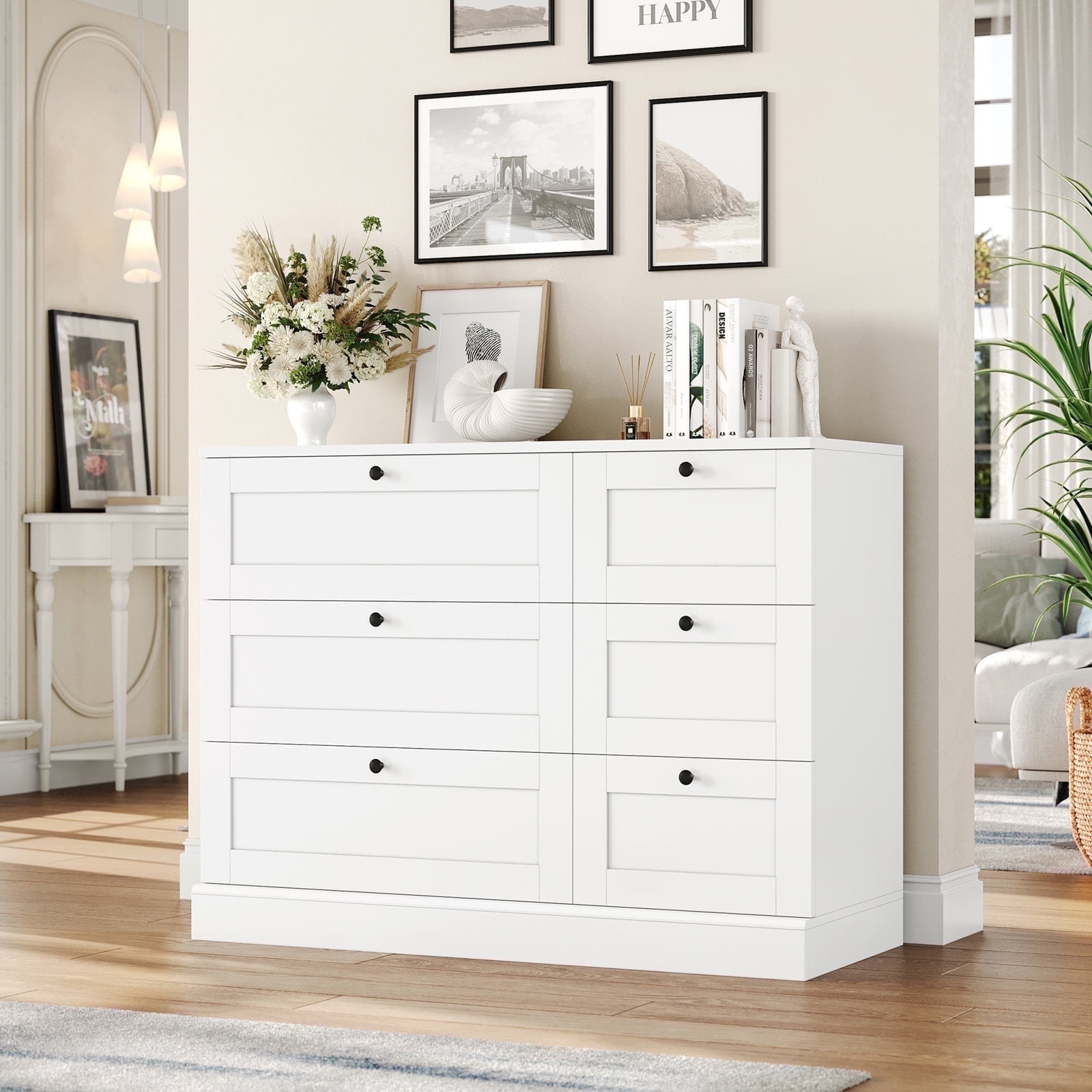 Homfa 6 Drawer White Dresser for Bedroom, Wood Chest of Drawers, Storage Cabinet for Living Room