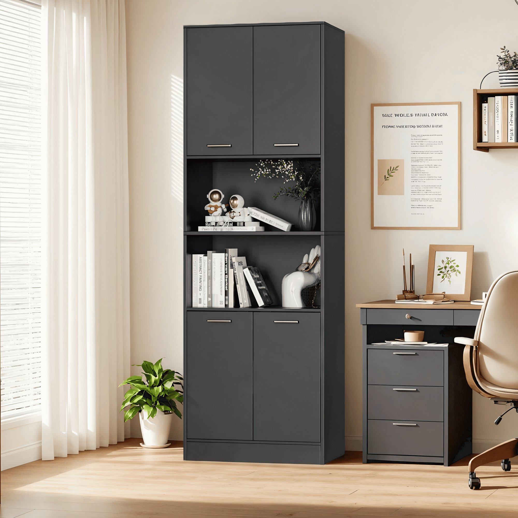 Homfa 71″ Tall Bookcases and Bookshelf with Doors, Free Standing Display Bookshelves with 2 Adjustable Shelves, Black Bookcase for Home Office, Living Room, Bedroom