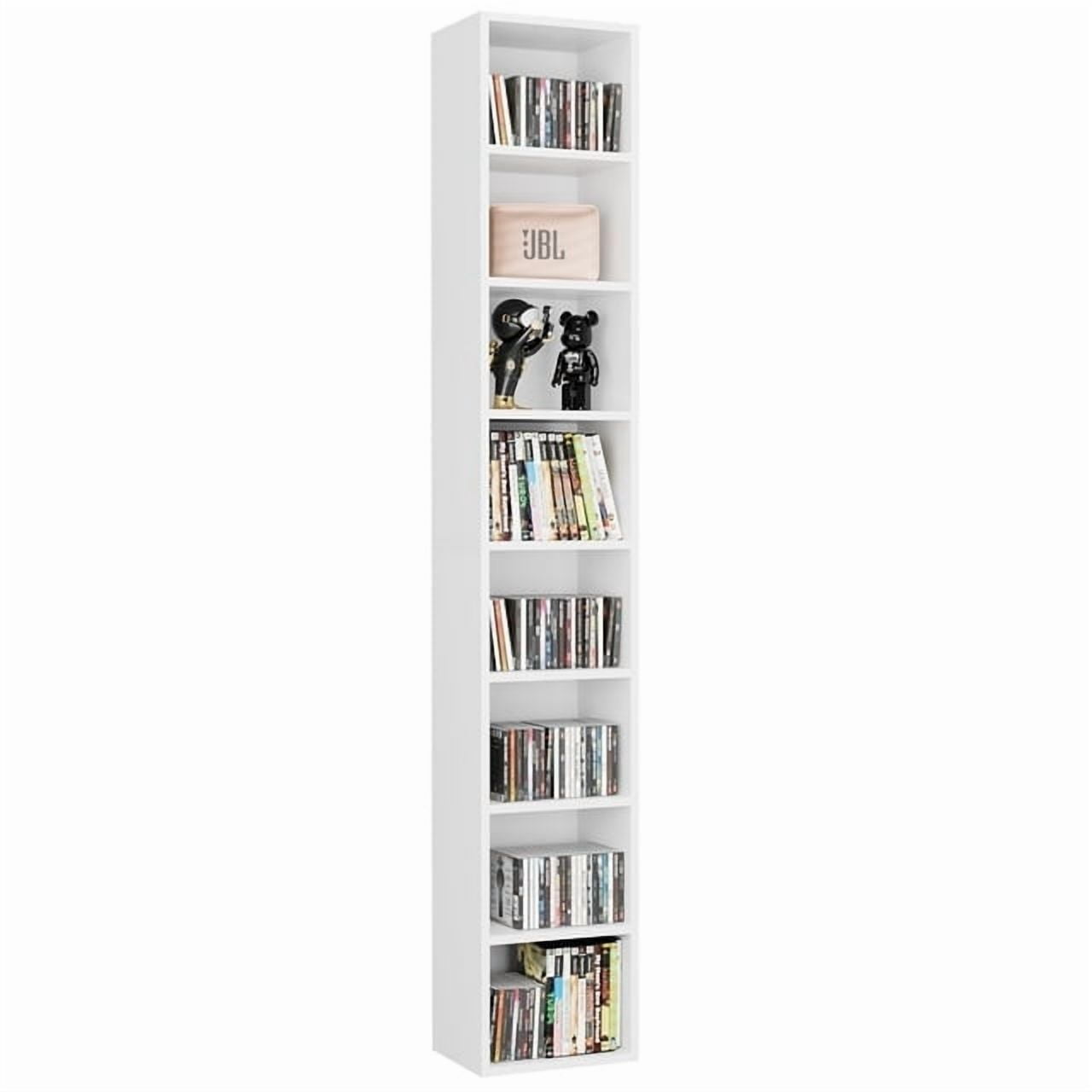 Homfa 8-Tier Media Tower, CD DVD Media Storage Unit with 4 Adjustable Shelves for Living Room Bedroom, White