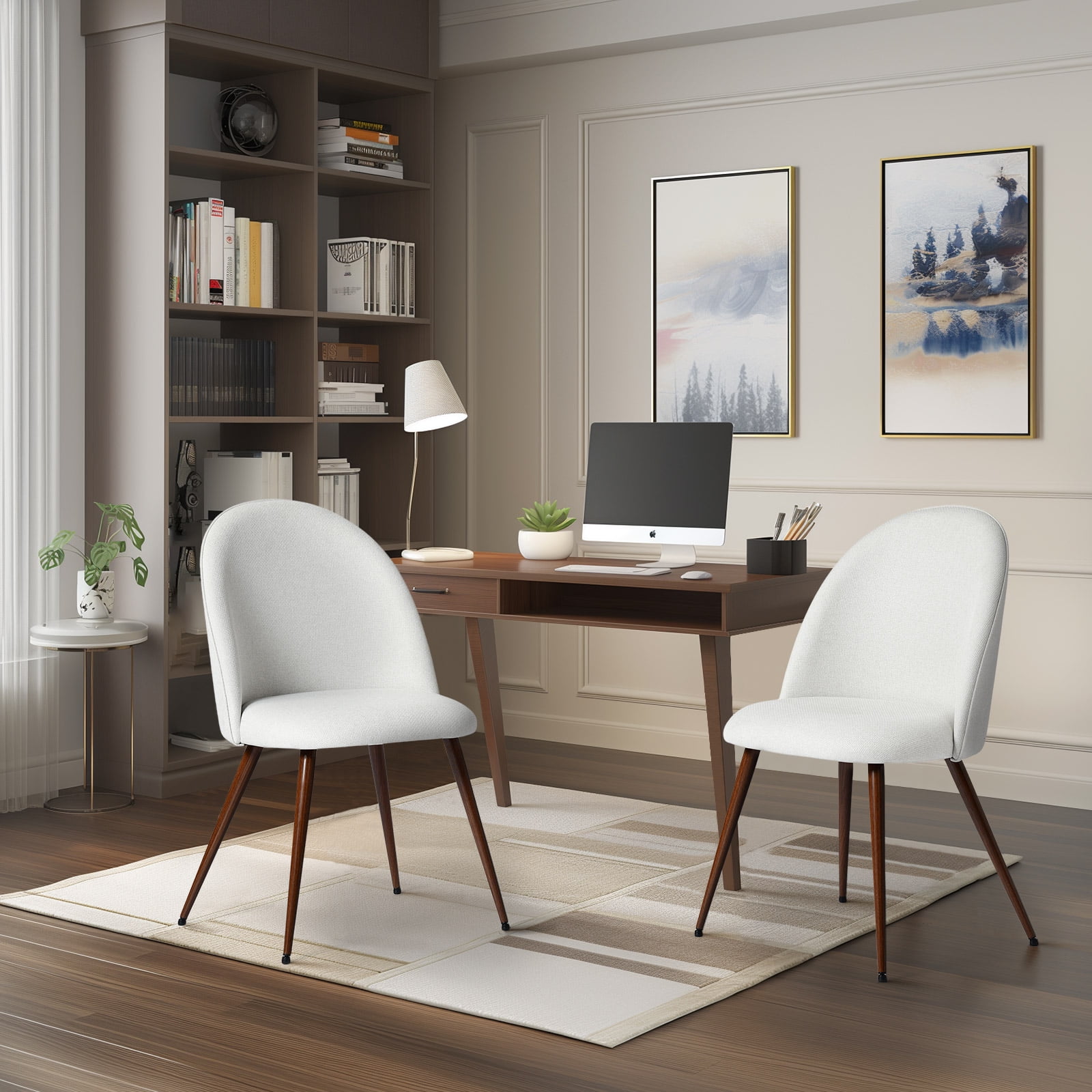 Homy Casa Desk Chairs Set of 2, Upholstered Home Office Reception Guest ChairsBeige