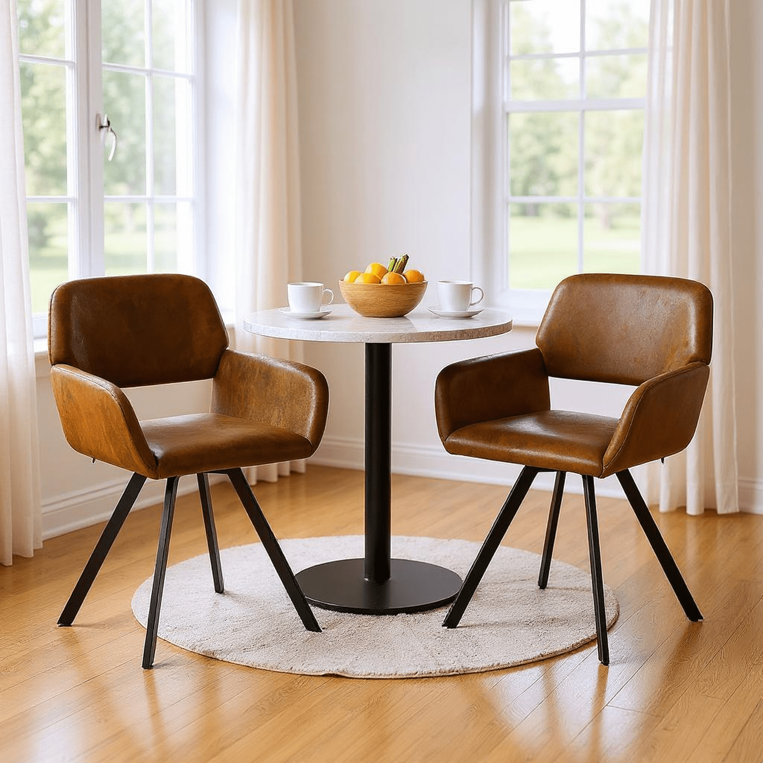 Homy Casa Swivel Dining Side Chair Set of 2, Fabric Armchair Vanity Chair, Brown