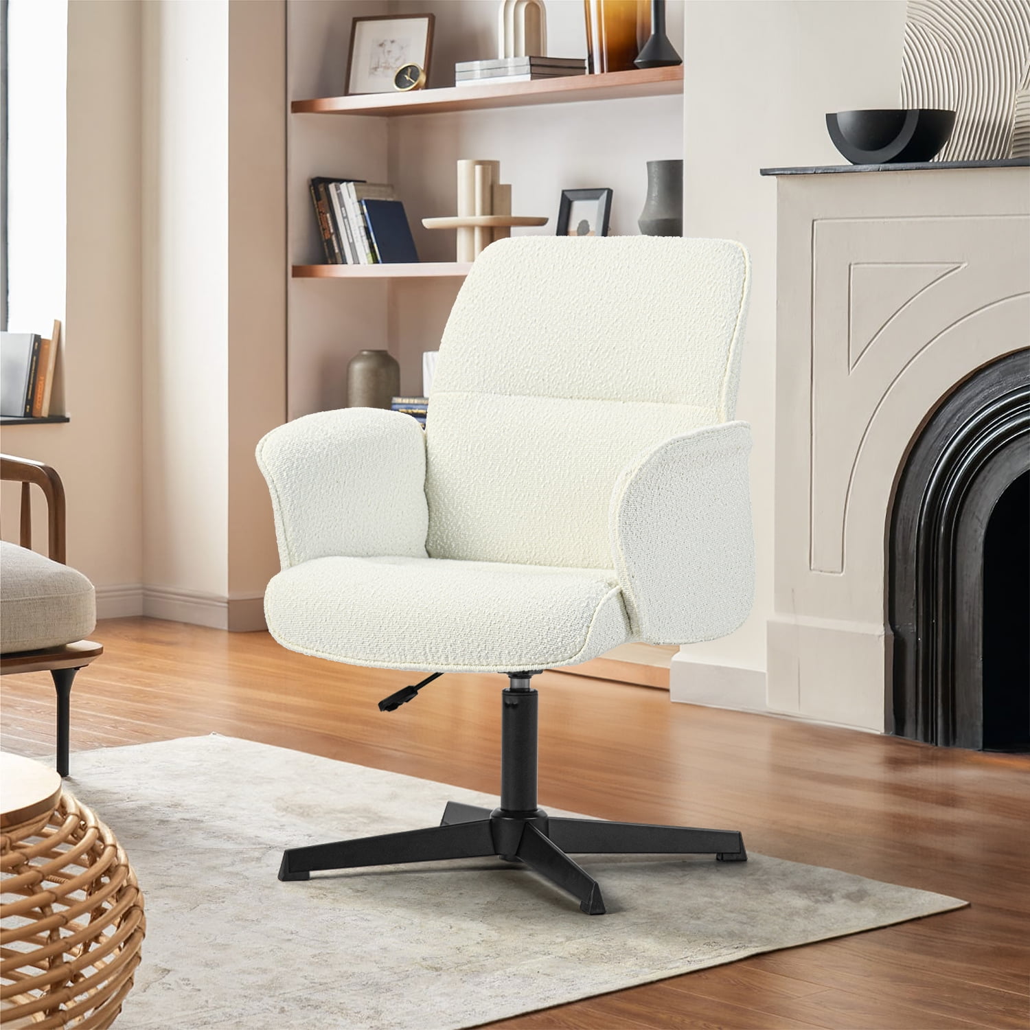 Homy Casa Office Desk Chair, Swivel Height Adjustable Wide Seat Computer Task Vanity Chair for Home Office, Beige