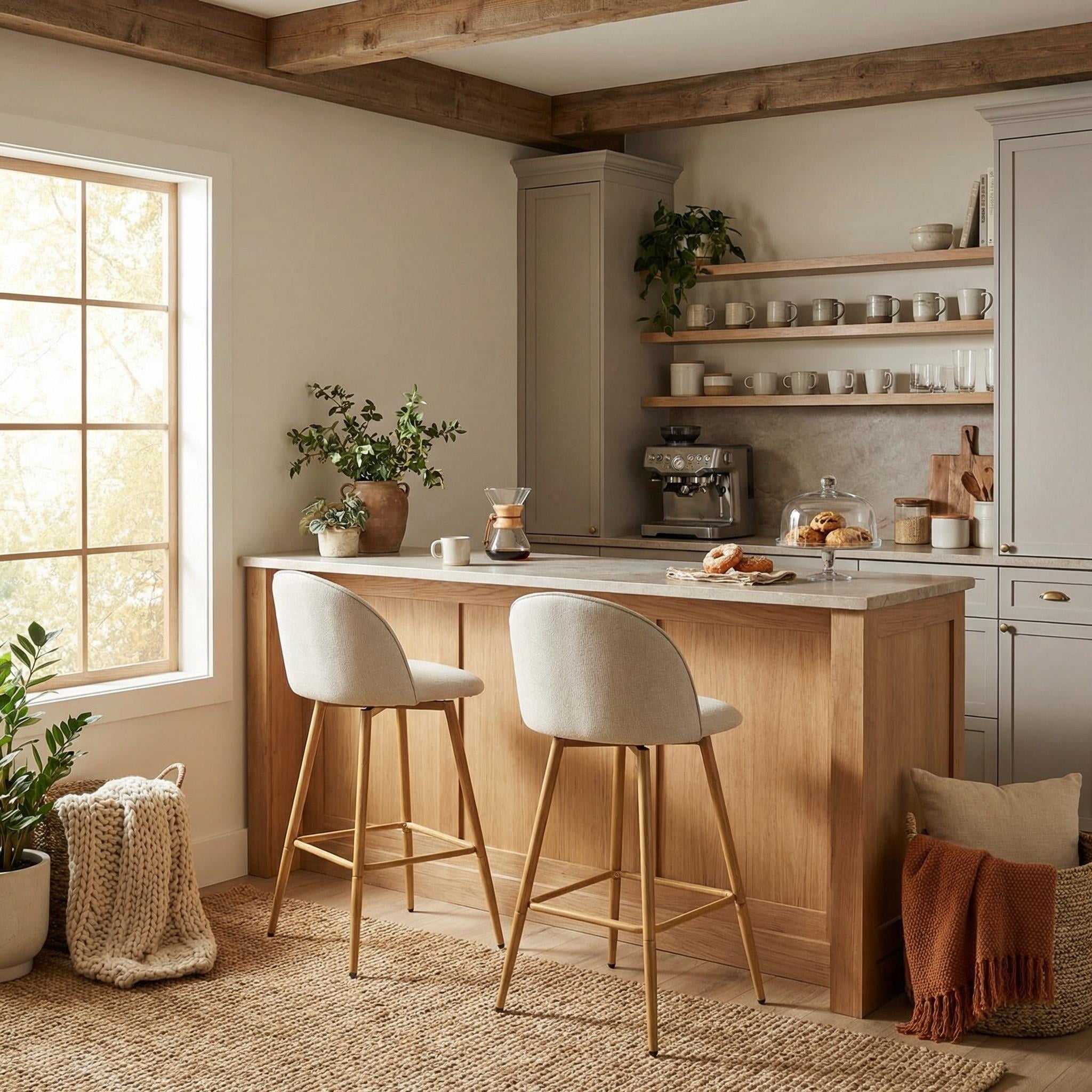 Homy Casa 26" Swivel Counter Height Bar Stools, Set of 2, Kitchen Island Chairs Cream Beige