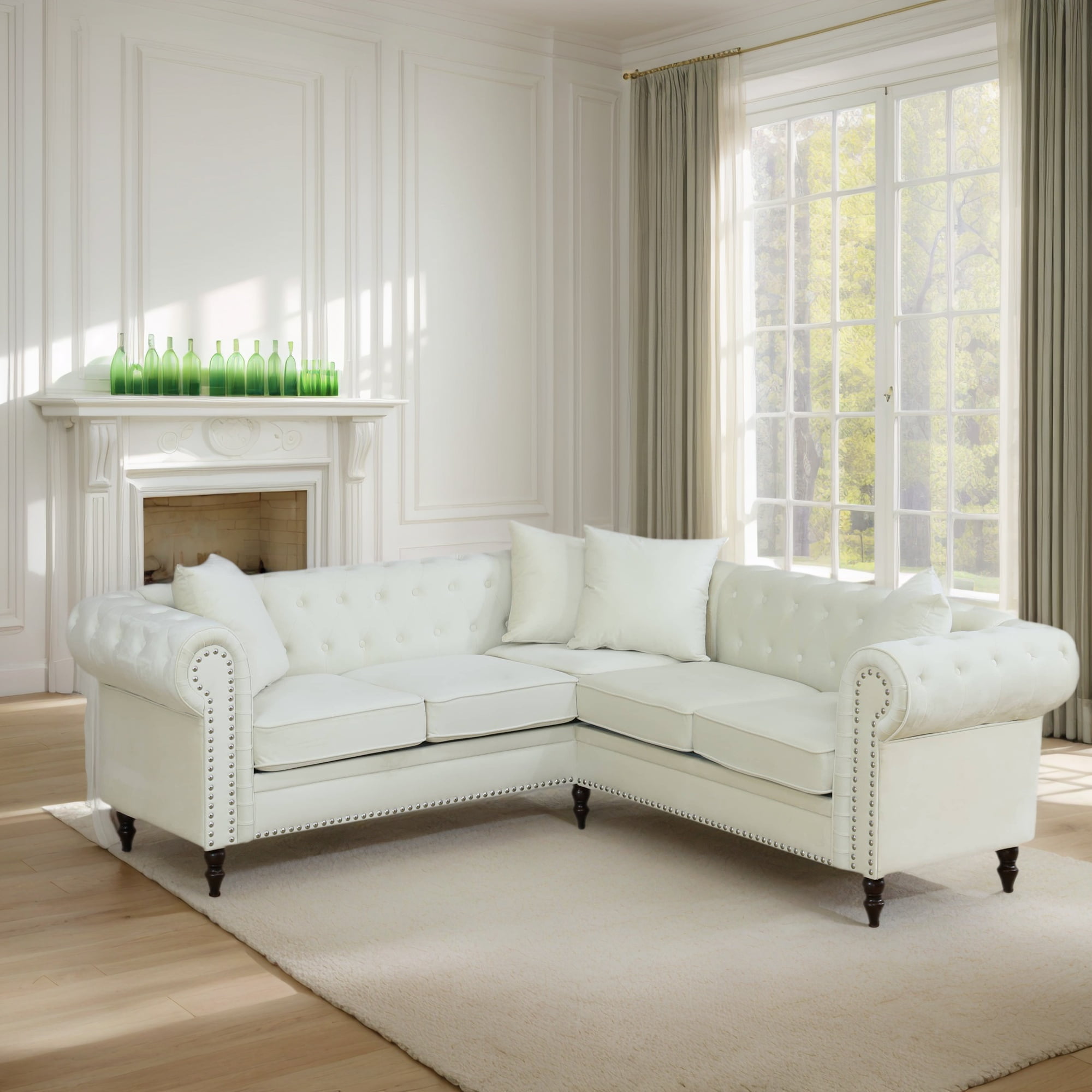 Hommoo Sofa Set, 62.5" Flannelette 2-Piece Couch Living Room Sofa Set,L-Shaped Sectional Sofa,Sectional Couches for Living Room,White