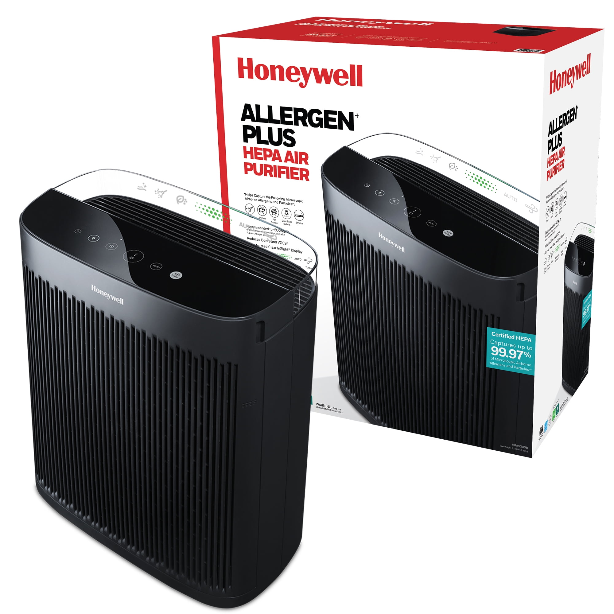 Honeywell Allergen Plus HEPA Air Purifiers for Large Rooms, HPA5300B, 2400 Sq Ft, Smoke, Pollen, Dust Reducer