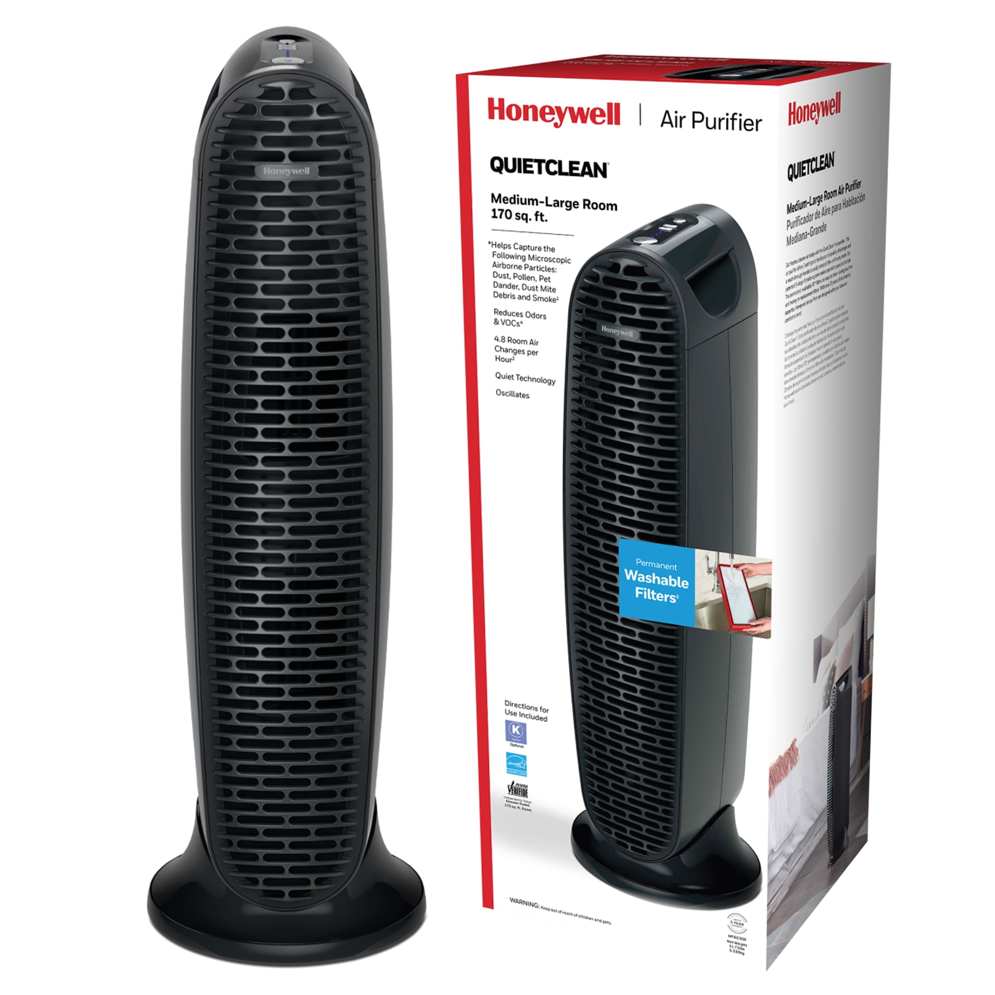 Honeywell Quiet Clean 3 Step Tower Air Purifier, New, Black, HFD230B