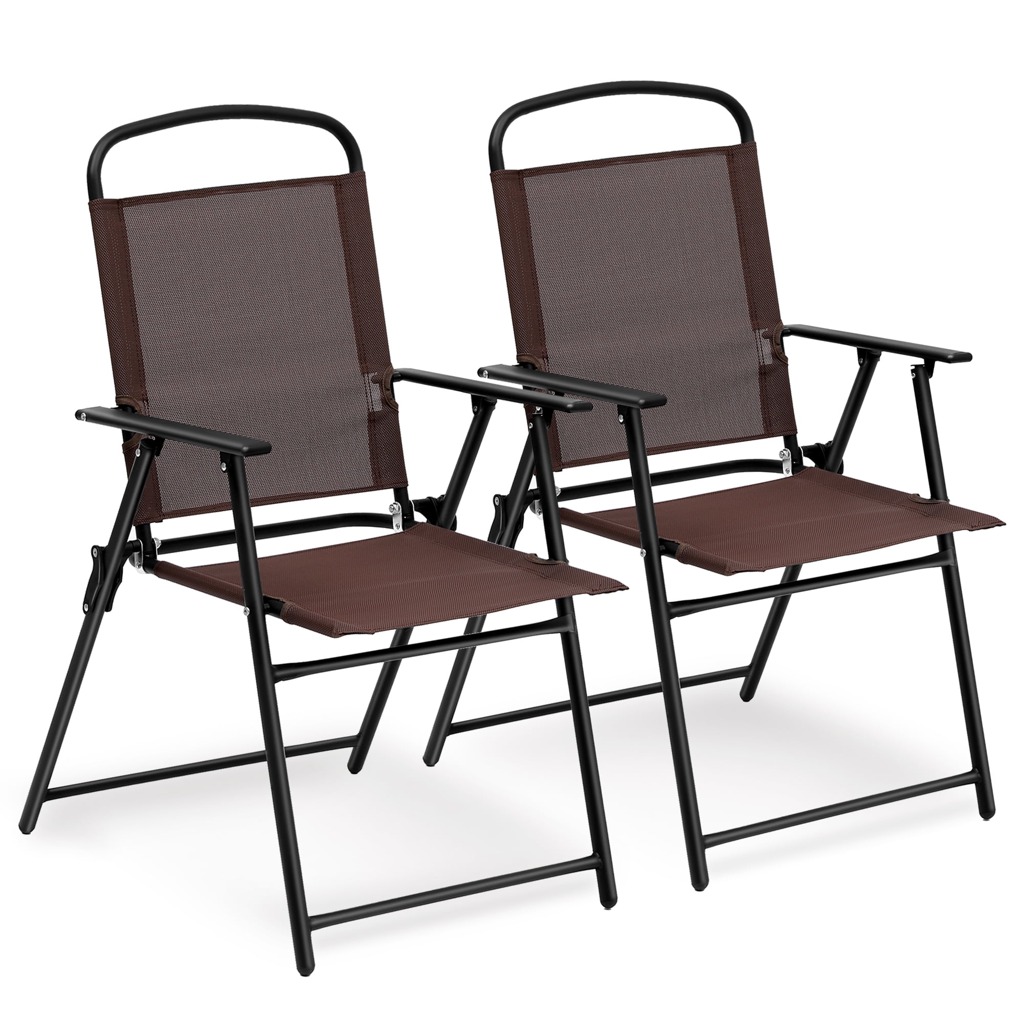 Hongge Patio Steel Indoor/Outdoor Camping Storage Folding Chairs, Brown (Set of 2)