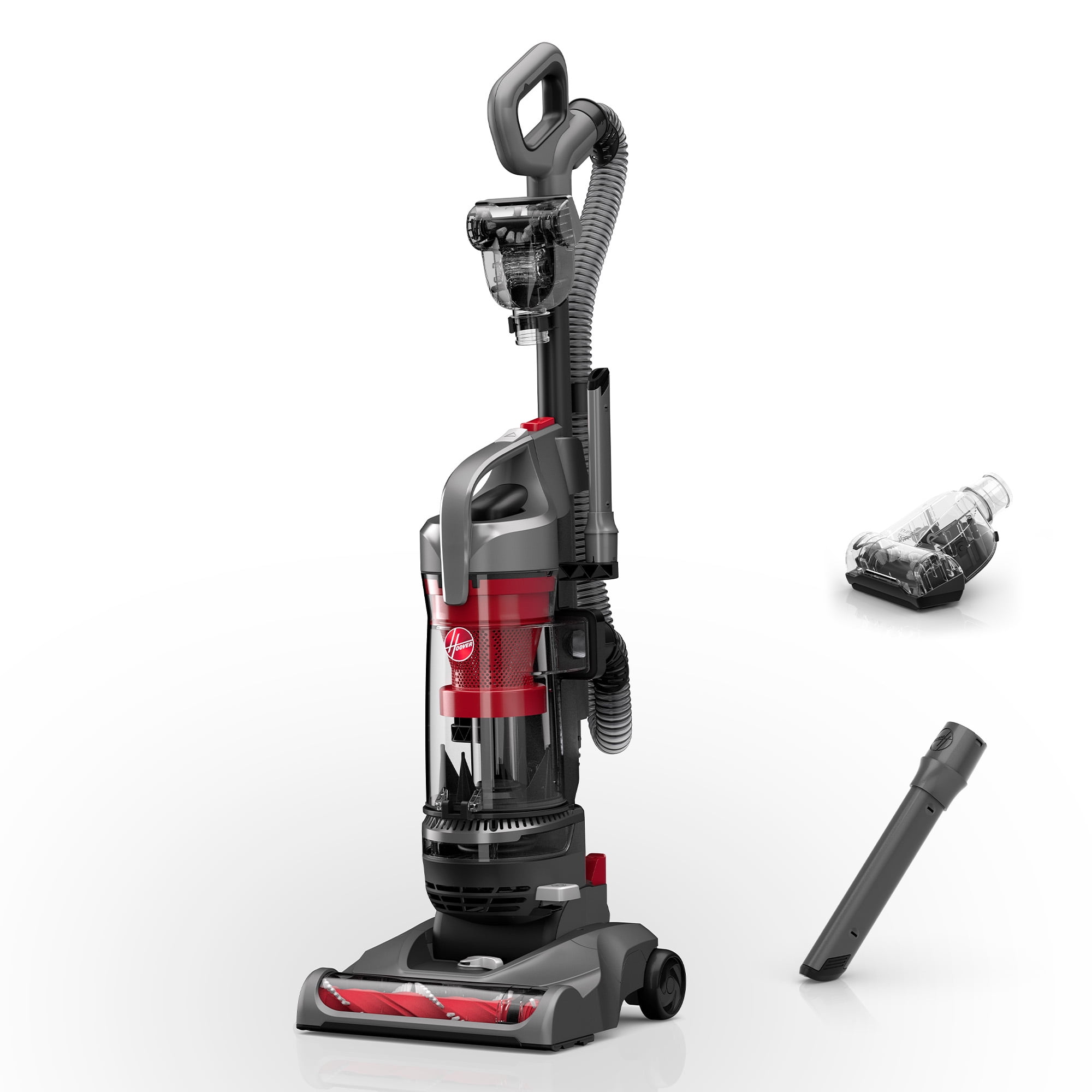 Hoover Rewind Pet Bagless Upright Vacuum Cleaner, Pet Friendly, Automatic Cord Rewind, Multi-Surface and Above Floor Cleaning, UH77410V, Gray & Red