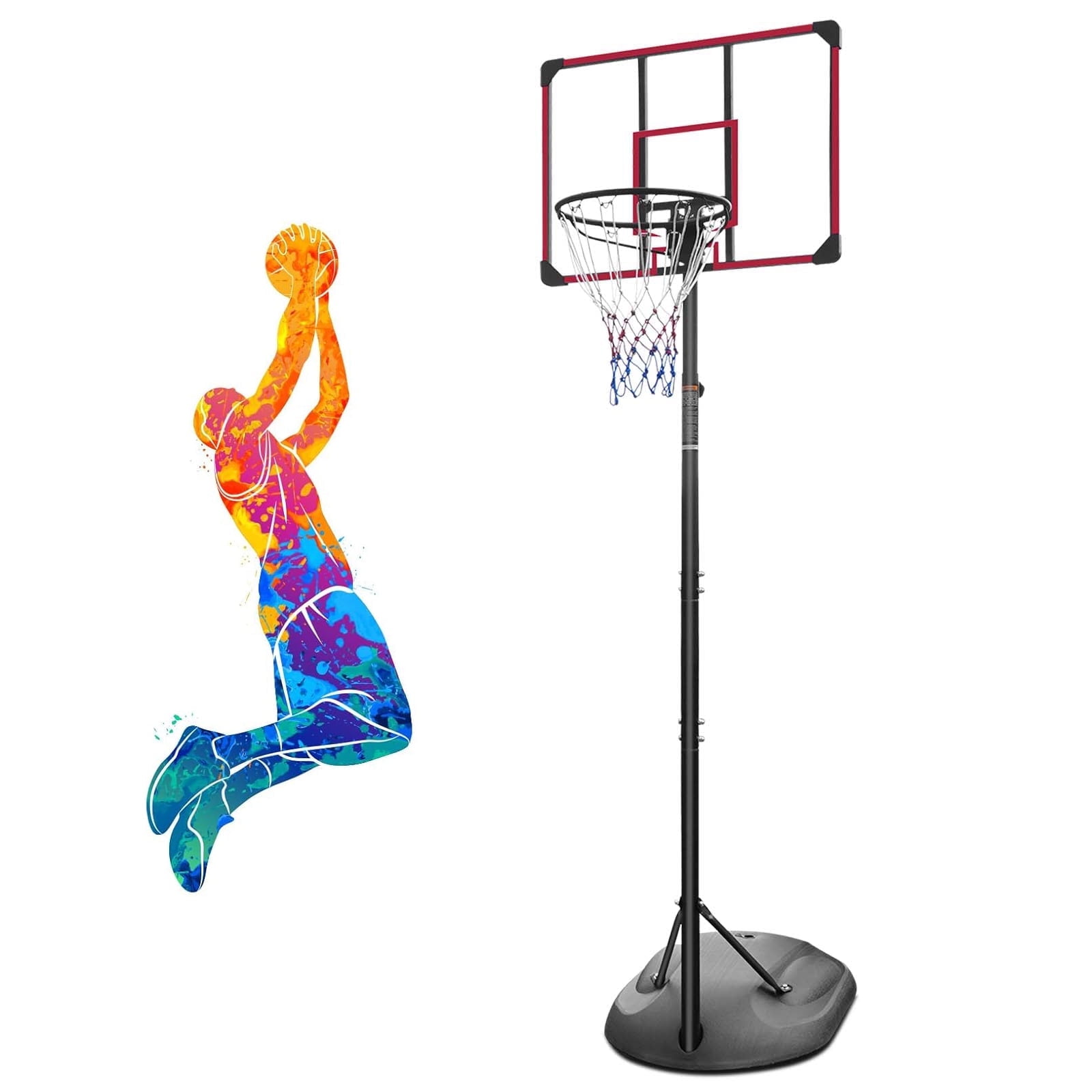 HooKung 7.5 ft - 9.2 ft Adjustable 32" x 24" Backboard Indoor and Outdoor Portable Basketball System