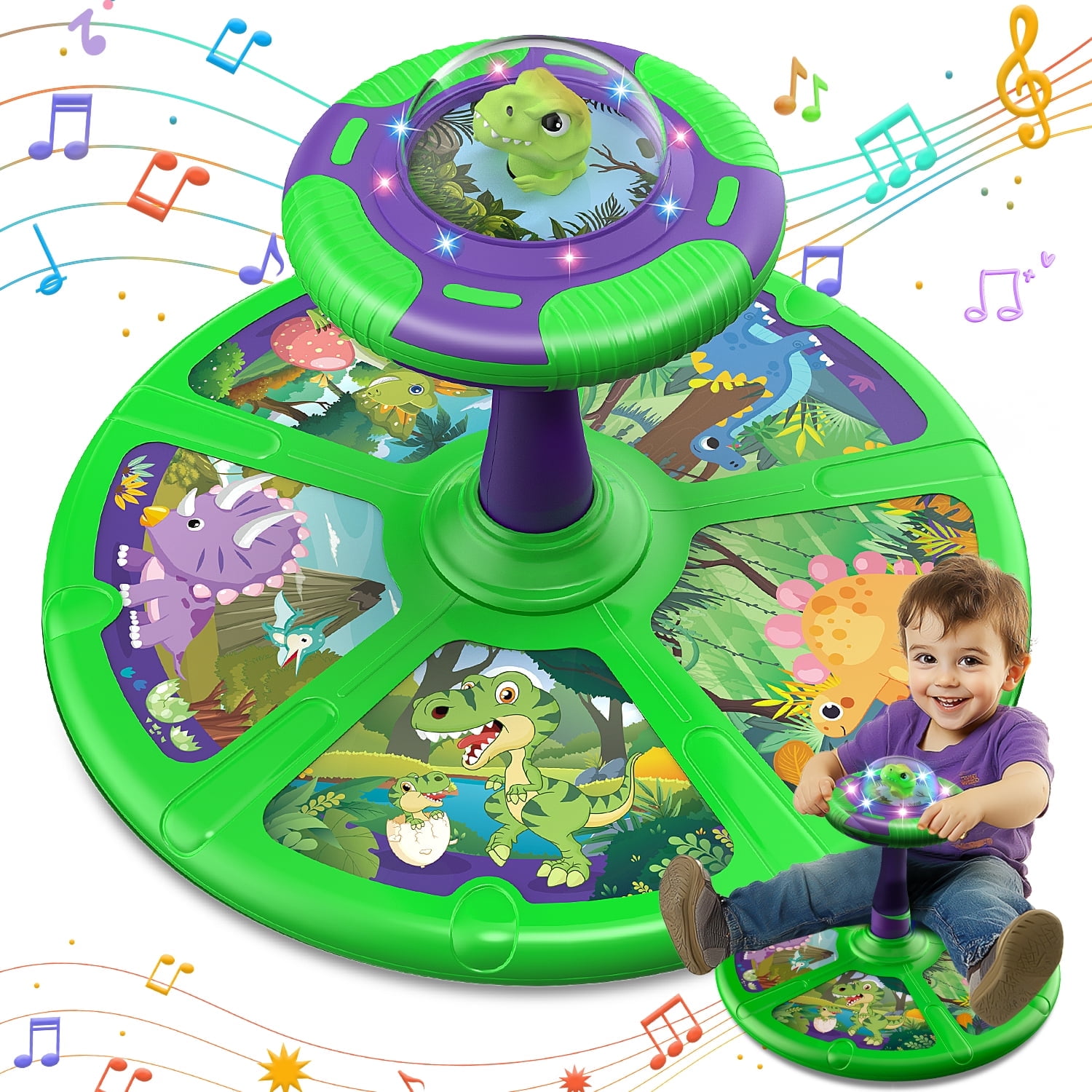 Hot Bee Dinosaur LED Sit and Spin Toys for Toddlers Age 1-3, Chrismas Birthday Gift for Boys Girls 1 2 3 4 Years Old