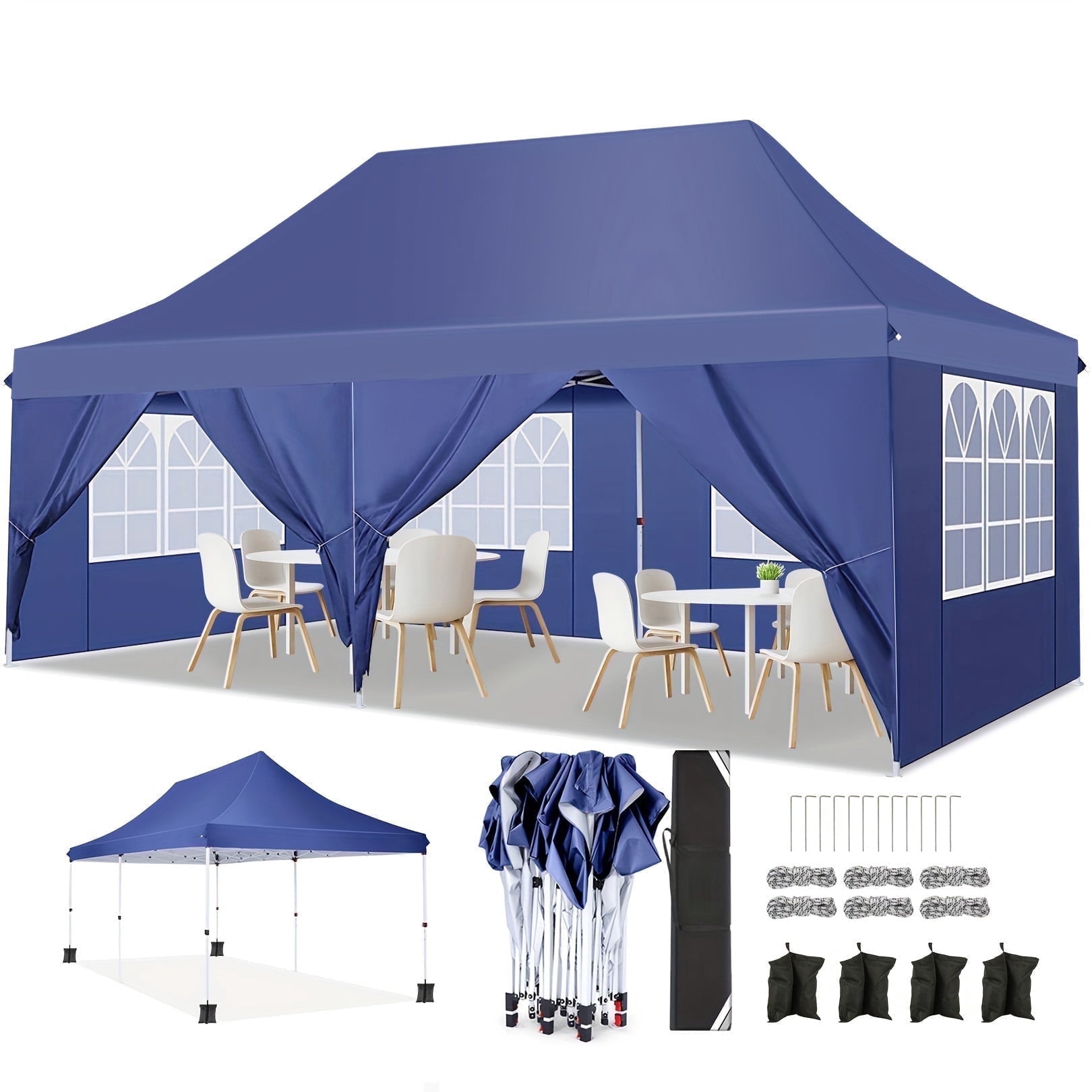 Hoteel 10'x20' Pop up Canopy with 6 Removable Sidewalls, Outdoor Canopy Tents for Parties Wedding, High Stability, Instant Sun Protection Shelter with Upgrade Raised Roof and Carry Bag,Dark Blue
